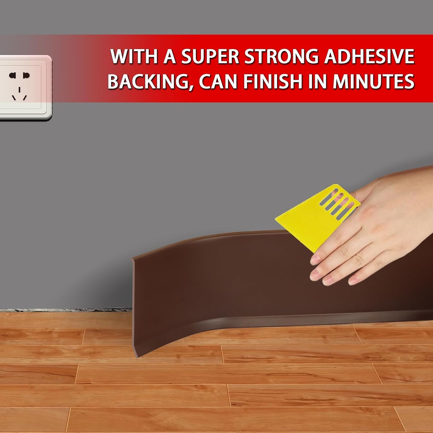 FONUNO Vinyl Wall Base Baseboard Molding Trim 4" Flexible Self Adhesive Rubber Wall Base Moulding Trim Peel and Stick Design, 4 Inch x 100 Feet, Brown