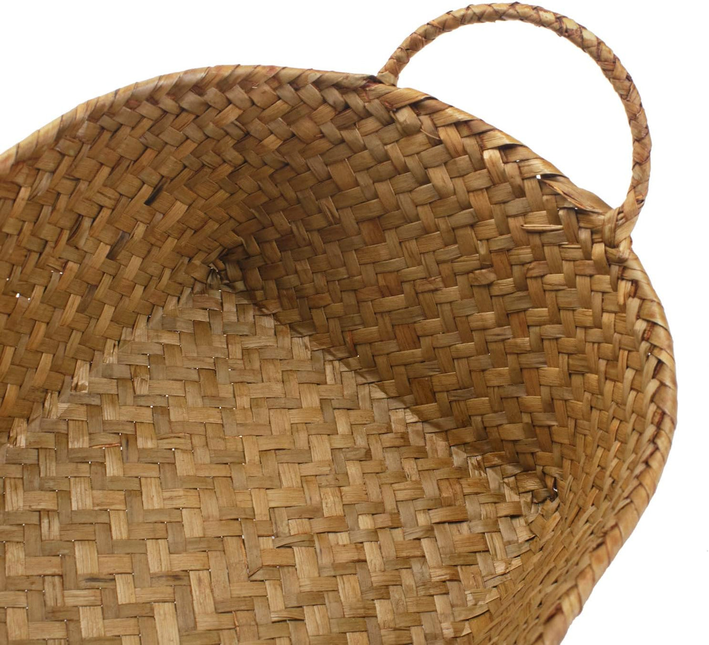 Seagrass Woven Baskets for Storage Natural Shelf Basket with Handle for Organizer Stackable Oval Set of 3 (Large+Medium+Small)