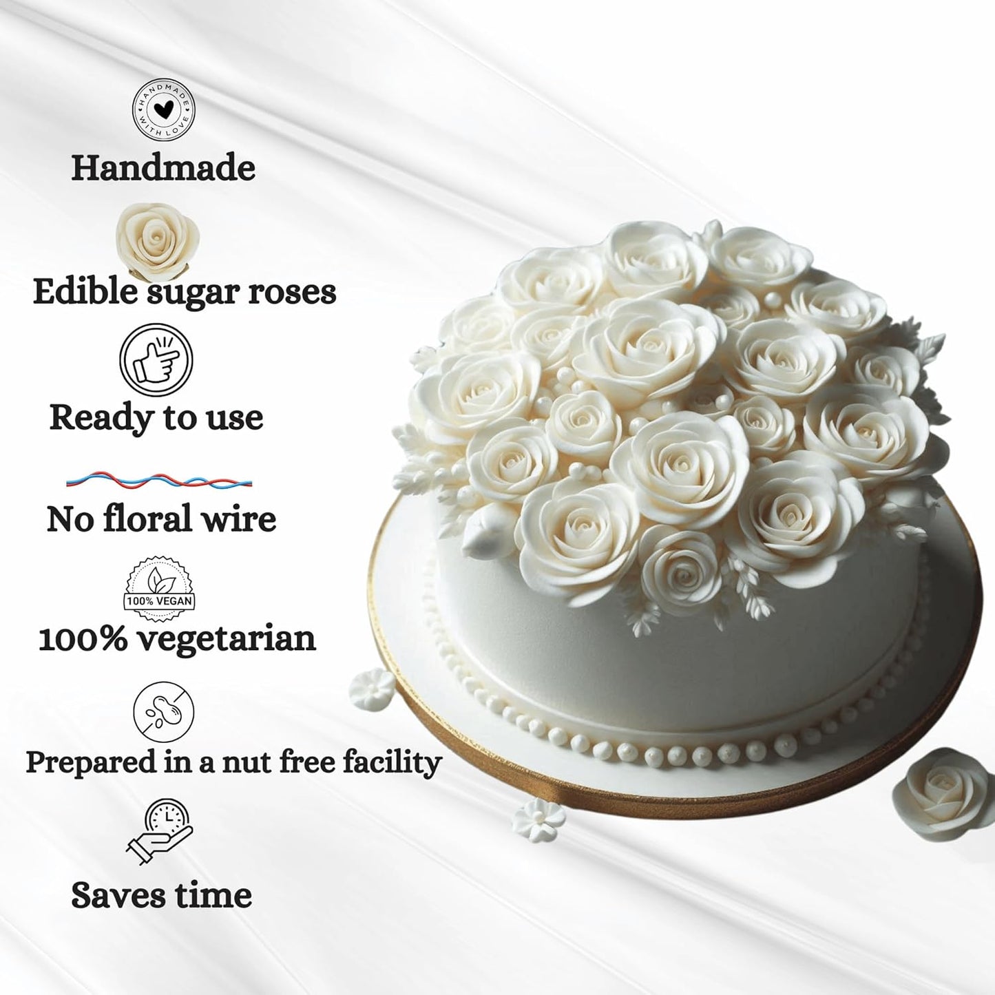 Confect Edible Flower | Edible Flower for cake & Cupcake decorations | Doughnut Edible Toppers | White venetian Flower - Vegan, Gluten-Free, Soy-Free, Dairy-Free, Palm Oil-Free -Pack of 12