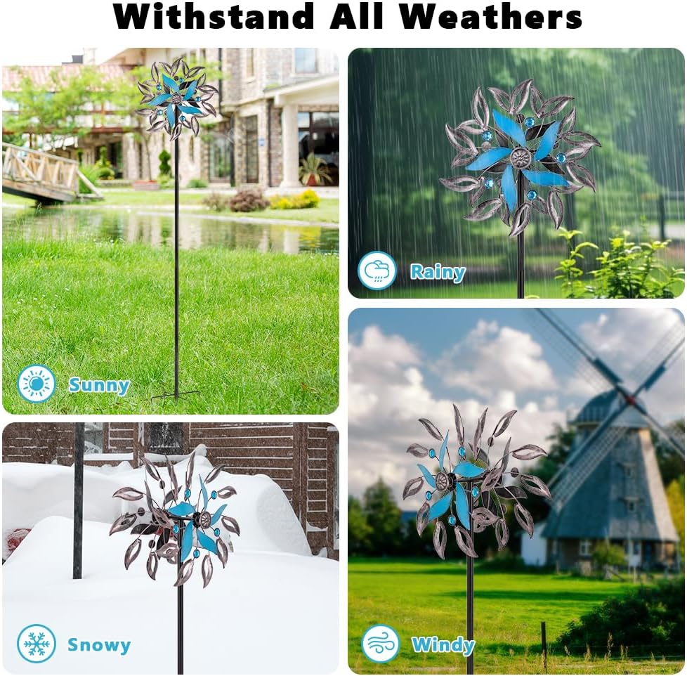 Stargarden Wind Spinners Outdoor, 13.4 Inch Metal Wind Spinner, Decorative Kinetic Pinwheels, Classic Double Windmill for Yard, Garden Decor