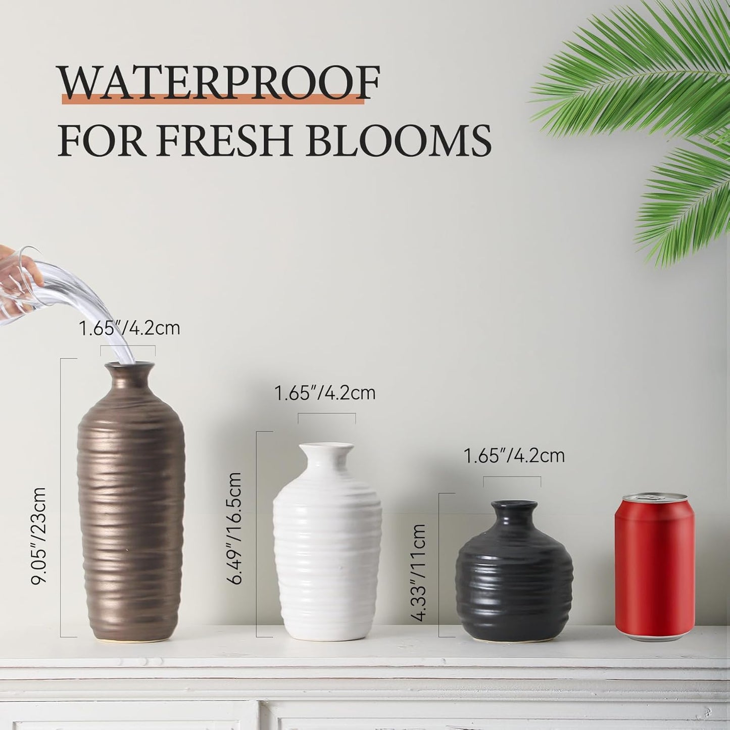 Ceramic Vase Set of 3 Neutral Decorative Vase for Farmhouse, Boho, or Rustic Home Decor Pottery Vases for Living Room Bathroom Table Mantel Fireplace Entryway Shelf (01-Metallic)