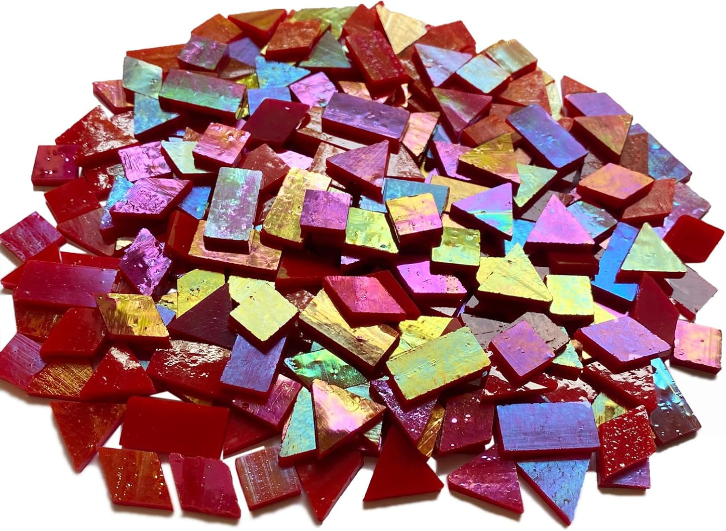 Magic Iridescent Red Glass Mosaic Tiles for Crafts, 280 Pieces Mixed 4 Shapes Stained Glass Sheets, Mosaic Kit Supplies for Adults