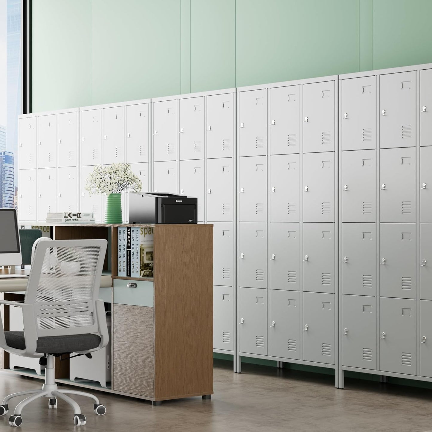 Metal Lockers for Employees with 12 Door & Hooks,Metal Storage Locker with Lock and Card Slot for School Office Garage Gym Bedroom Home,Assembly Required,12 Doors Light Grey