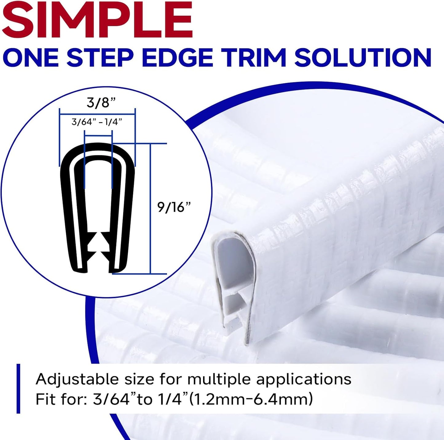 Rubber Edge Trim, U Channel Edge Trim with Metal Clips Edge Guard Protector, PVC Rubber Seal Strip for Sheet Metal, Car Doors, Hatches, Table Corners, Fit 3/64" to 1/4"(1.2mm-6.4mm), 48Ft, White