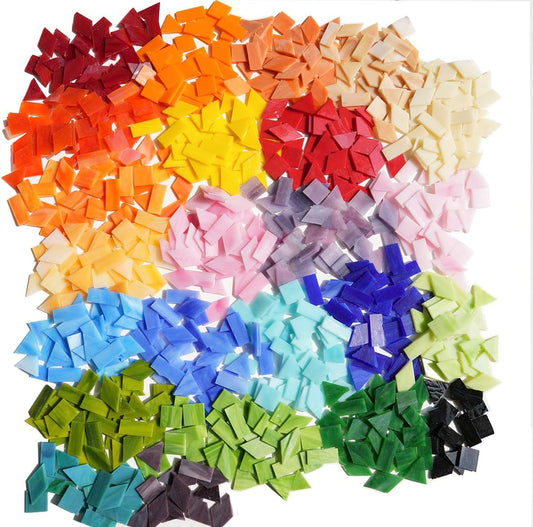 Lanyani 2.5lb Bulk Large Size Stained Glass Mosaic Tiles – 500 Pre-Cut Pieces in 4 Mixed Shapes, Vibrant Colors, Fade-Resistant Glass Tile for DIY Crafts, Indoor/Outdoor Art Projects