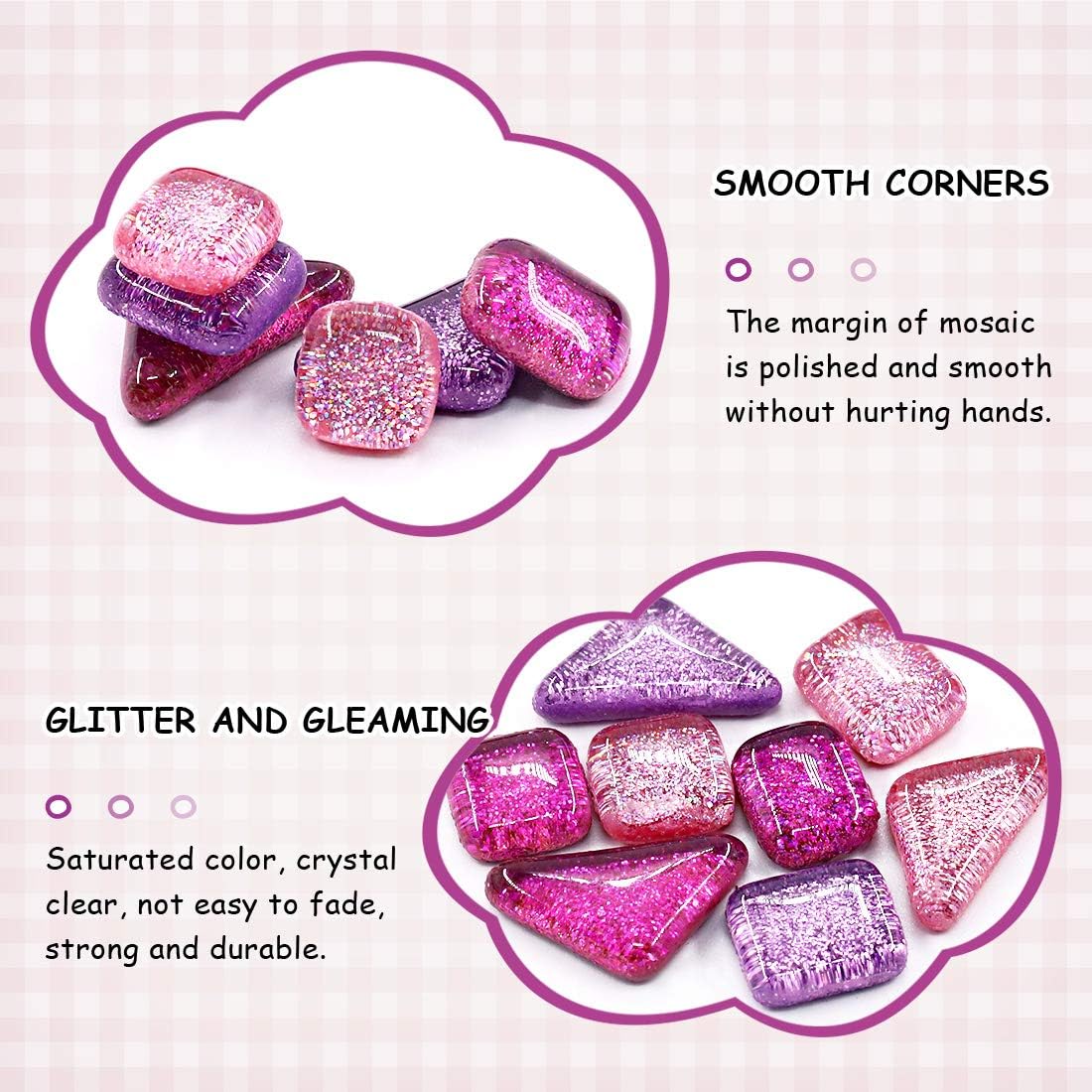 Swpeet 1 Pound Mixed Colors Shine Crystal Series Mosaic Tiles Assortment Kit, Square and Triangle Genuine Mosaic Tiles Glitter Crystal Mosaic Perfect for Home Decoration Crafts - Mosaic Tiles H