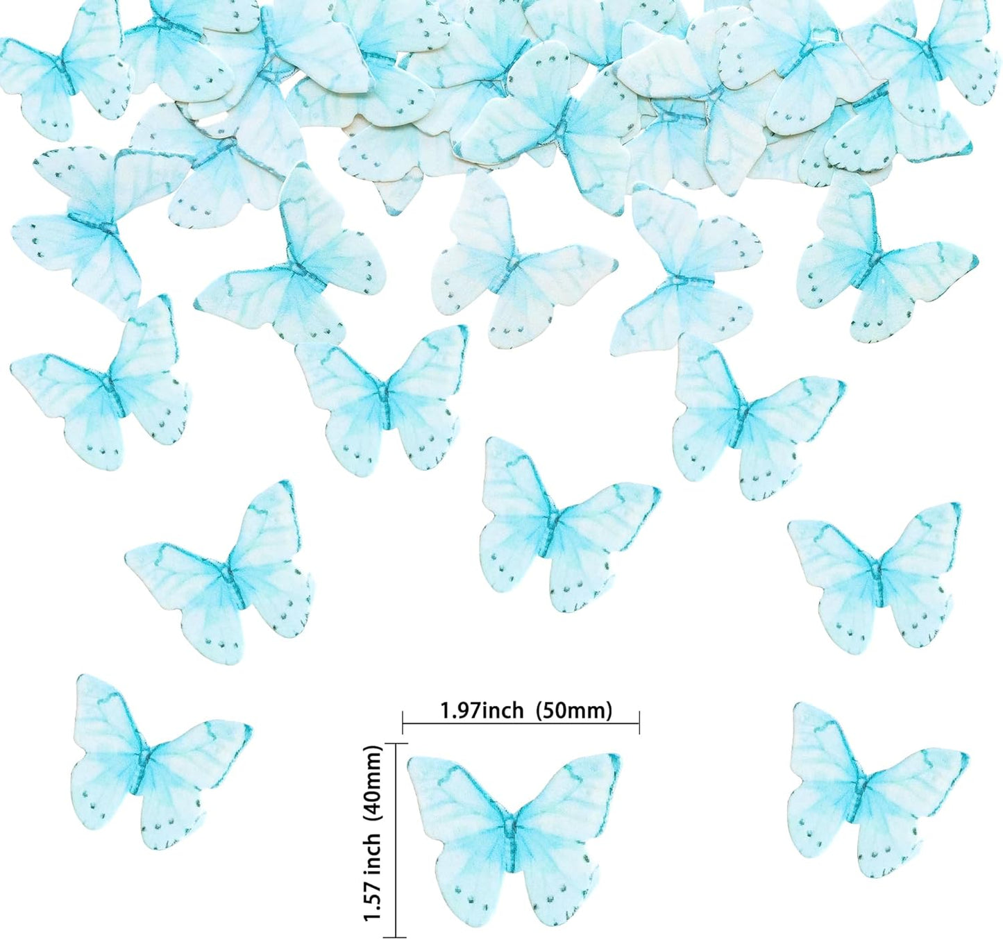 Ephlyn 48Pcs Edible Wafer Paper Butterflies for Cupcake Toppers Picks Edible Butterfly Cake Decorations for Wedding Birthday Party Baby Shower Kids Birthday Party Cake Supplies Light Blue