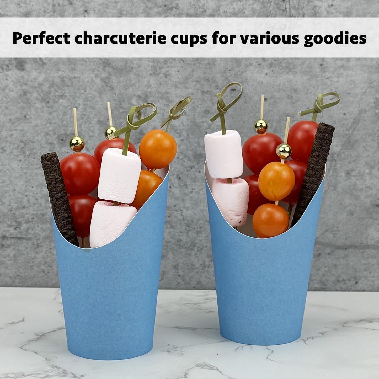 CAMKYDE 50 Pcs French Fries Holder, 12oz Disposable Paper French Fry Cups Charcuterie Cups for all Occasions (12oz, Blue)