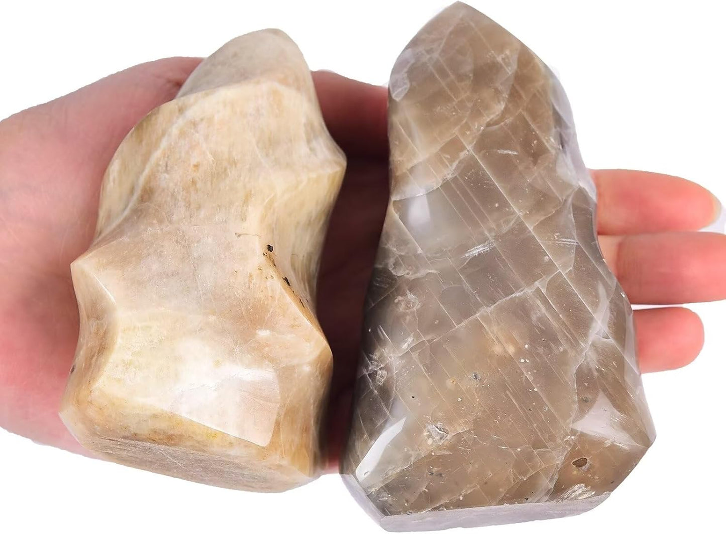 AMOYSTONE Yellow Moonstone Flame Shaped Stone Towers Obelisk Natural Healing Crystal Quartz Reiki Energy Decoration Home Office Small 1.0LBS