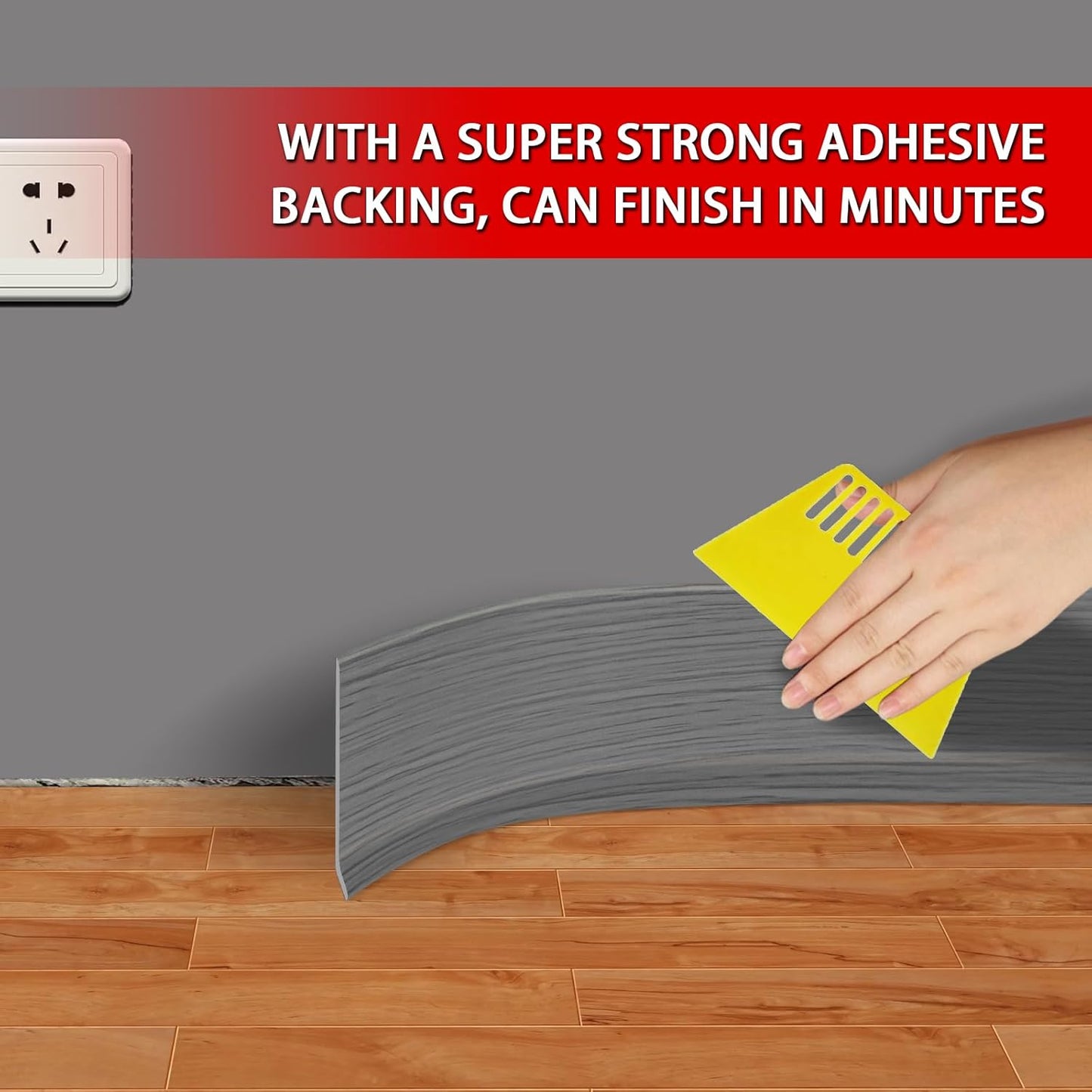 FONUNO Vinyl Wall Base Baseboard Molding Trim 4" Flexible Self Adhesive Rubber Wall Base Moulding Trim Peel and Stick Design, 4 Inch x 40 Feet, Medium Grey Wood Grain