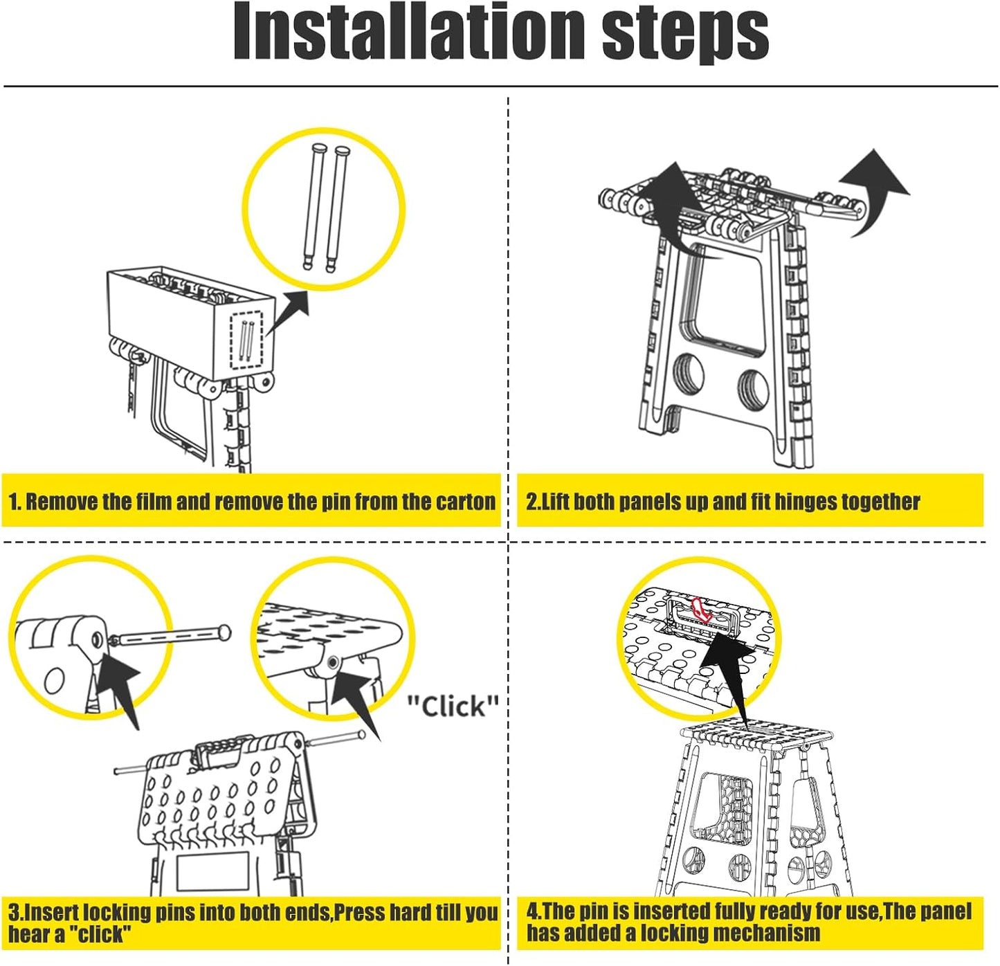 Delxo 17.5 Inch Folding Step Stool,Foldable Stool for Adults with Safety Lock,Portable Collapsible Plastic Step Stool,Non Slip Folding Stools for Kitchen Bathroom Bedroom Up to 400LBS,(Black 1PC)