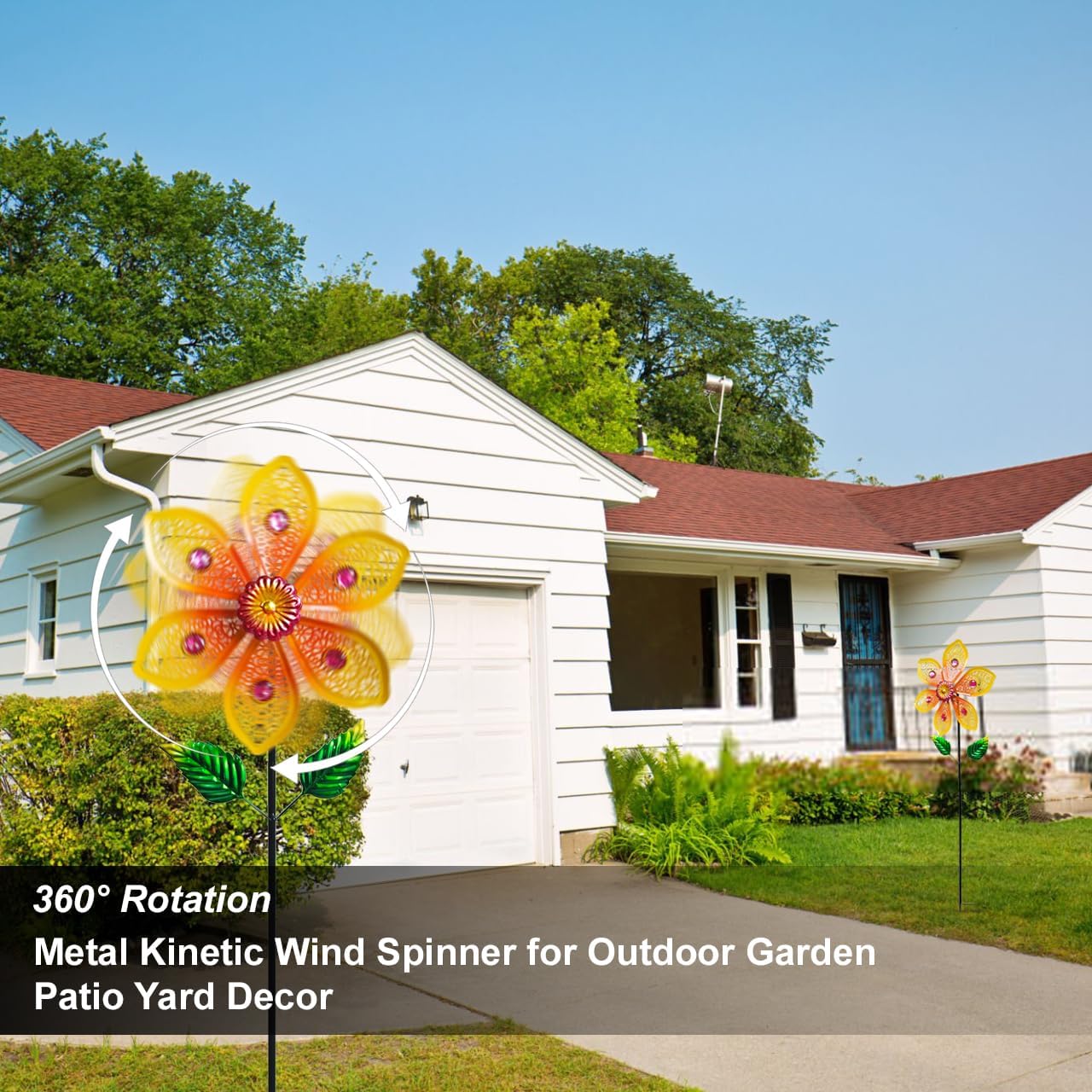 Garden Wind Spinners & Metal Wind Sculptures - Outdoor Windmill Decor with Vibrant Yellow, Yard Art for Patio Lawn Garden Ornament, Dynamic Wind Spinner Sculpture for Landscape Decor