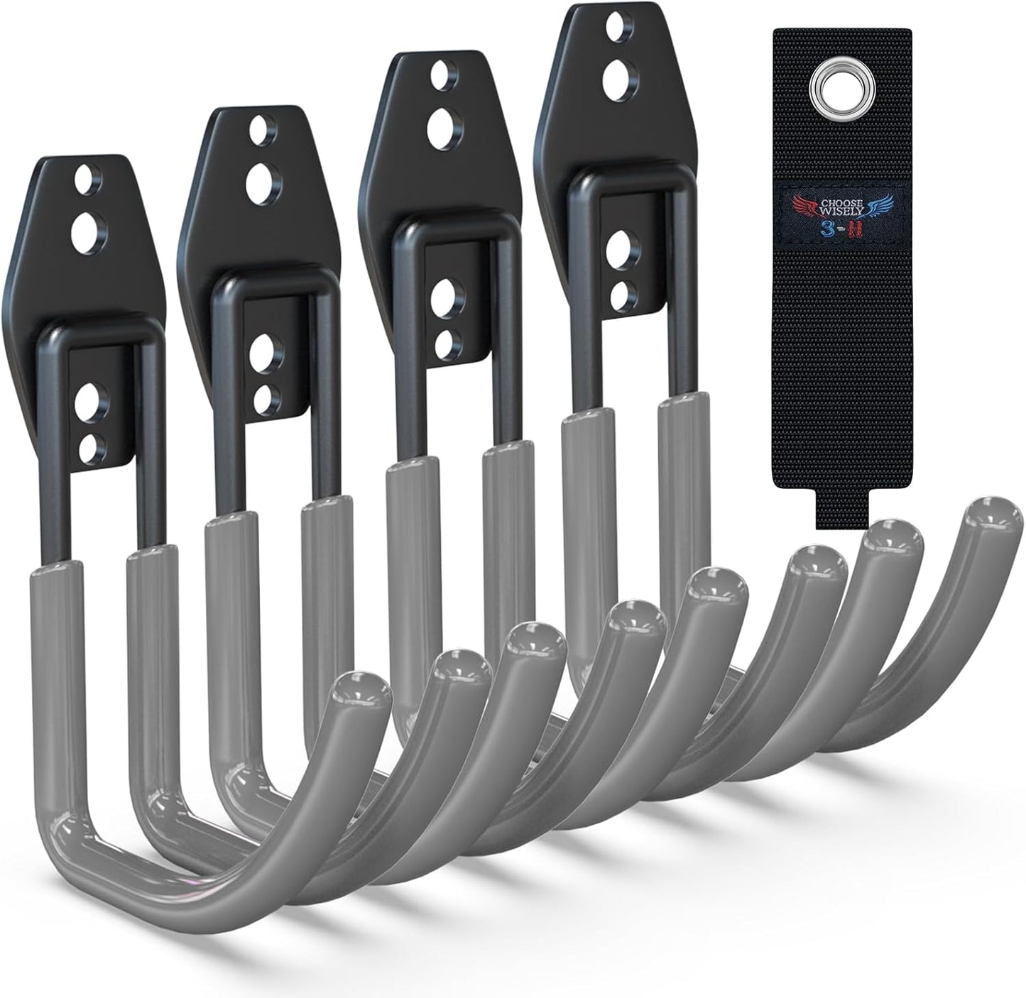 3-H Garden Hose Holder Wall Mount 4 Pack,Solid Steel Hose Hanger,Water Hose Holders for Outside,Perfect for Hanging Outdoor Air Hose,Ropes,Pipes,Garden Tools,Ladders,Bikes,Bulk Items(Gray)