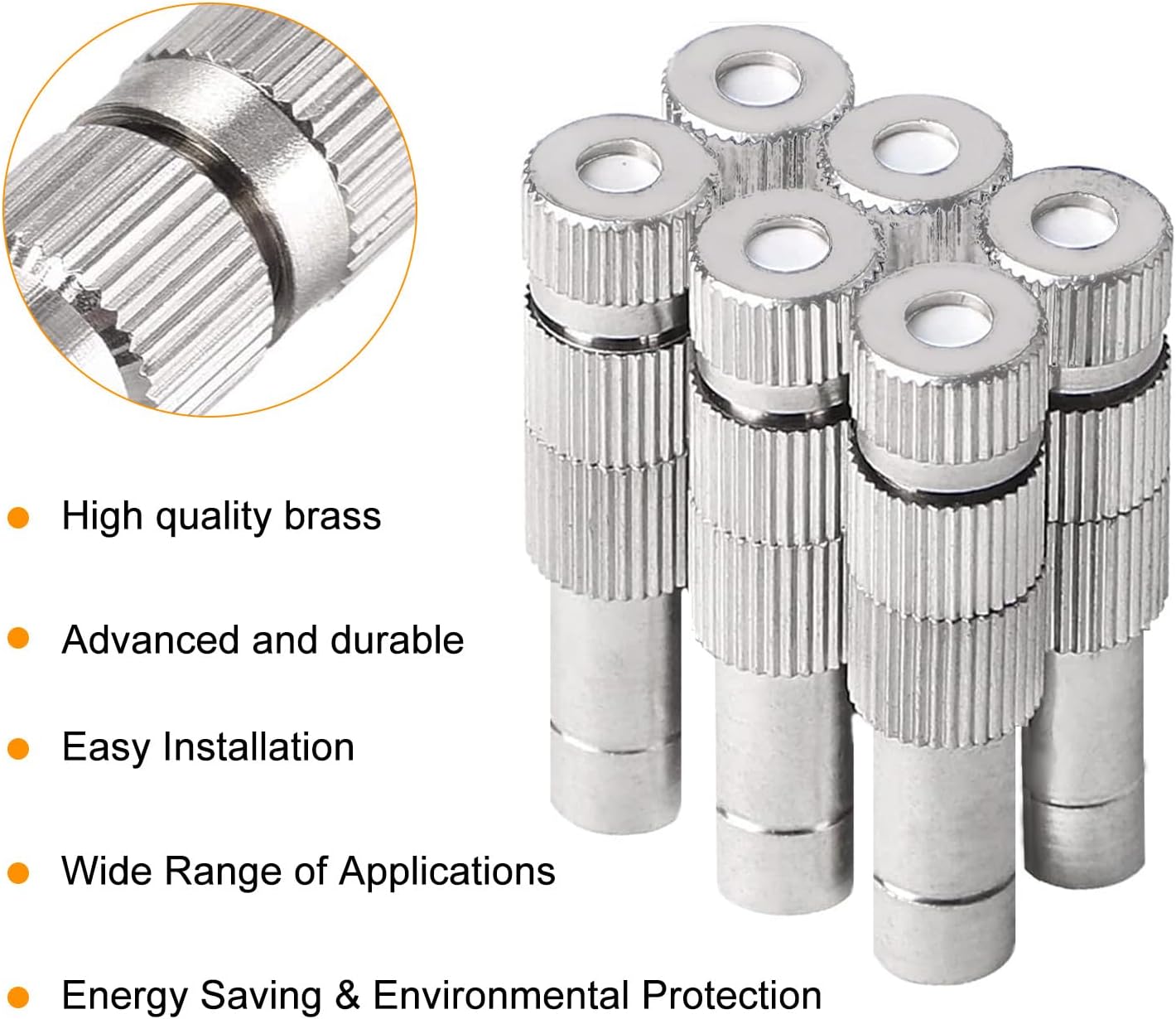 20pcs Brass Mister Nozzles, 6mm Misting Nozzles for Outdoor Cooling System, Landscaping, Air Humidification, Greenhouse Irrigation (with Filter, 0.004"/0.1mm Orifice)
