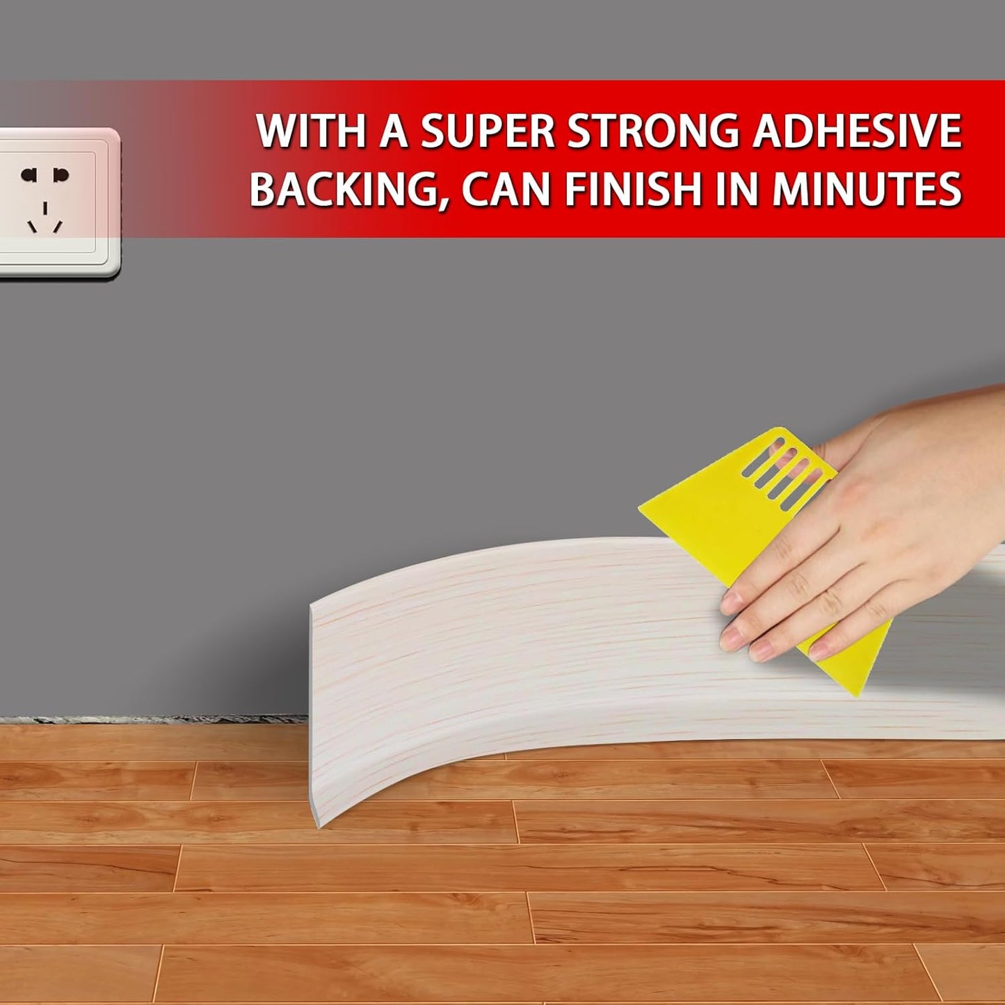 Vinyl Wall Base Baseboard Molding Trim 4" Flexible Self Adhesive Rubber Wall Base Moulding Trim Peel and Stick Design, 4 Inch x 200 Feet, Beige Wood