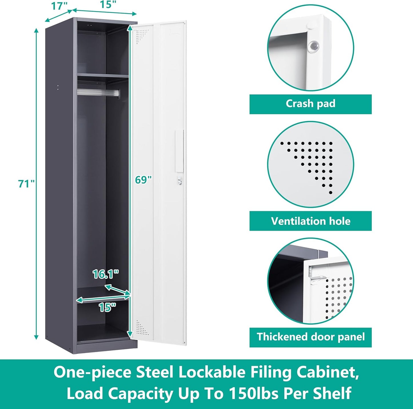 SISESOL Metal Lockers for Employees Steel Locker Large School Locker Metal Wall Locker Office Employee Lock Box 71" Steel Storage Cabinet Storage Locker Cabinet for Home Gym Office School Garage