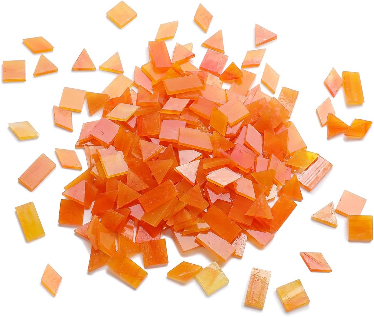 Lanyani 200 Pieces Glass Mosaic Tiles, 4-Shapes Mixed Stained Glass Pieces Tile for Crafts,Orange Ice