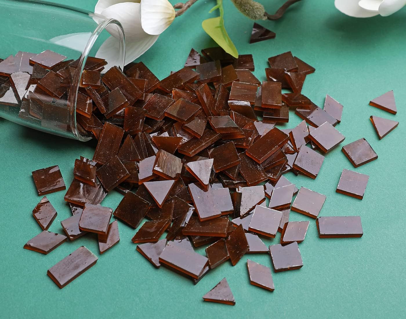Lanyani Stained Glass Tiles for Mosaic, 200 Pieces Bulk Glass Mosaic Tile for Craft,Deep Brown