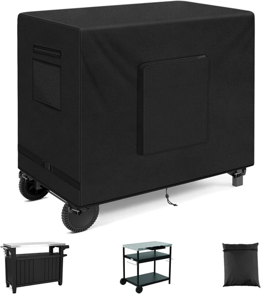 SIRUITON Outdoor Bar Cart Cover for 52 Inch BBQ Food Prep Table, Heavy Duty 600D Oxford Fabric Outdoor Dining Cart/BBQ/Worktable Metal Movable Table Waterproof Cover