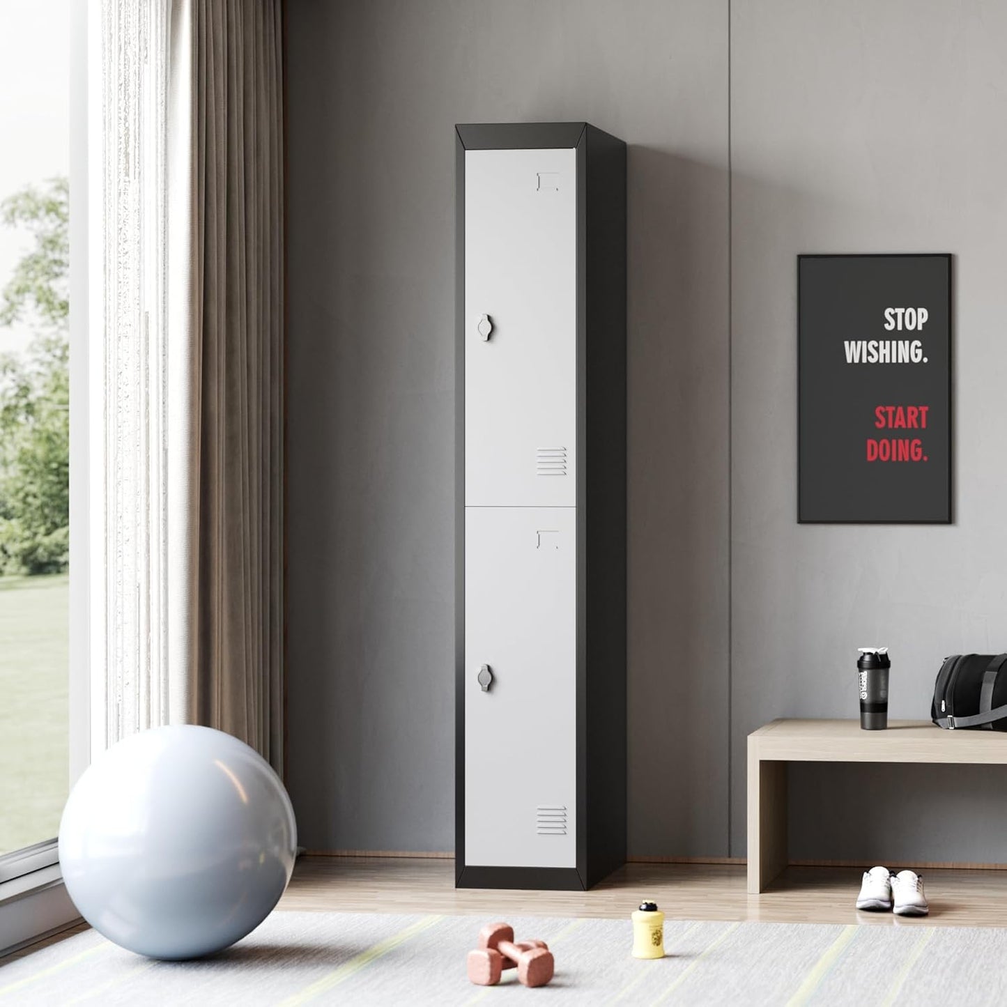 GAOMON Metal Locker, Metal Storage Locker with Shelves and Doors, Perfect for Employees and Students, Ideal for Offices, Schools, Gyms, Homes, and Garages, Assembly Required, Grey & Black