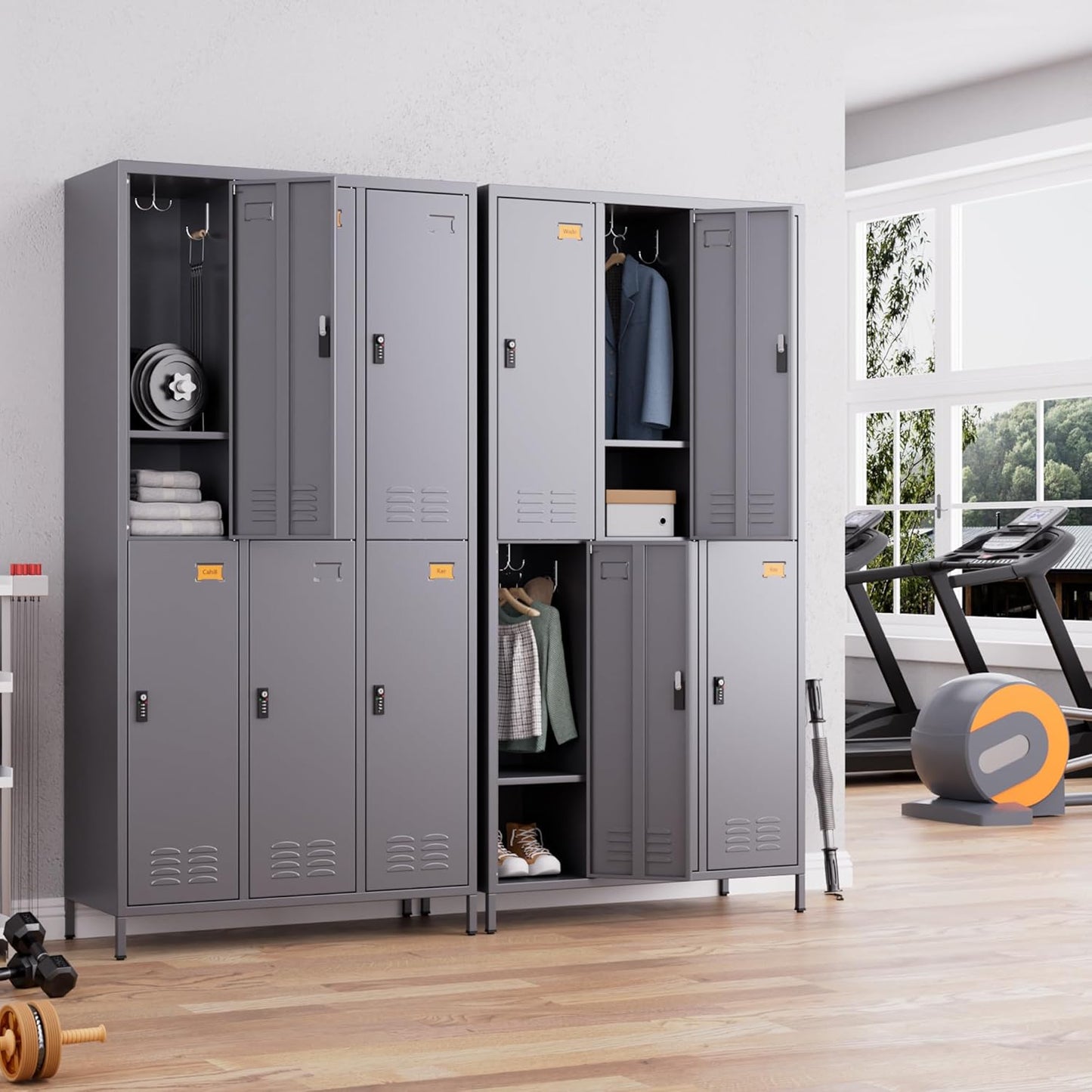 6 Doors Metal Storage Lockers for Employees with Combination Lock and Hooks,72" H Employee Lockers with Business Card Holder for Offices School Gyms Home,Assembly Required,Dark Gray