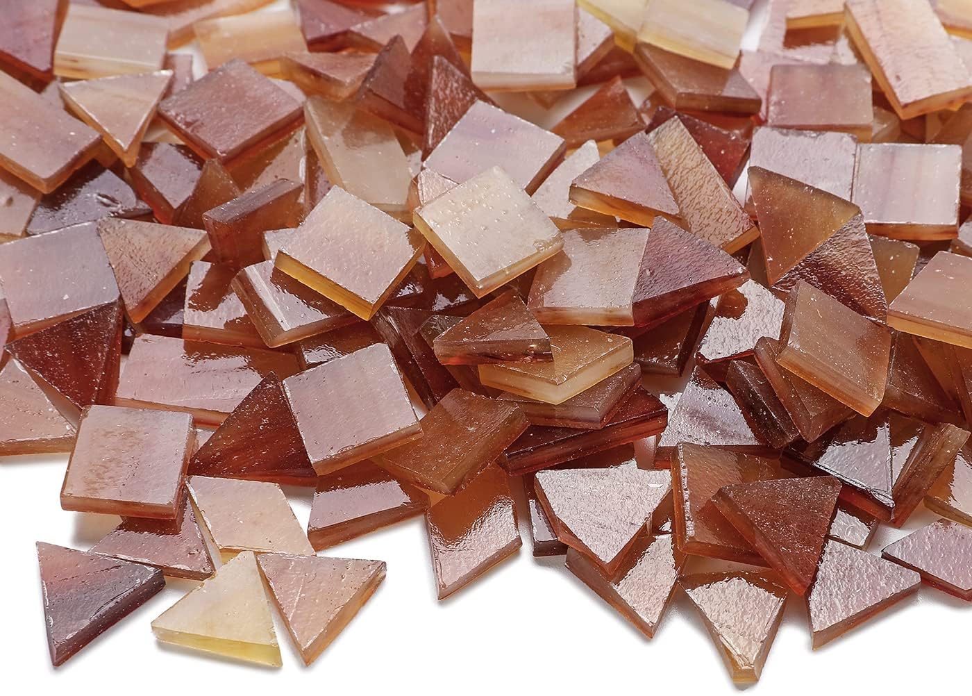 Lanyani Glass Mosaic Tiles for Art Crafts, 4 Shapes Mixed Colorful Tiles Tier, 200 Pieces, Square/Rectangle/Diamond/Triangle, Medium Brown