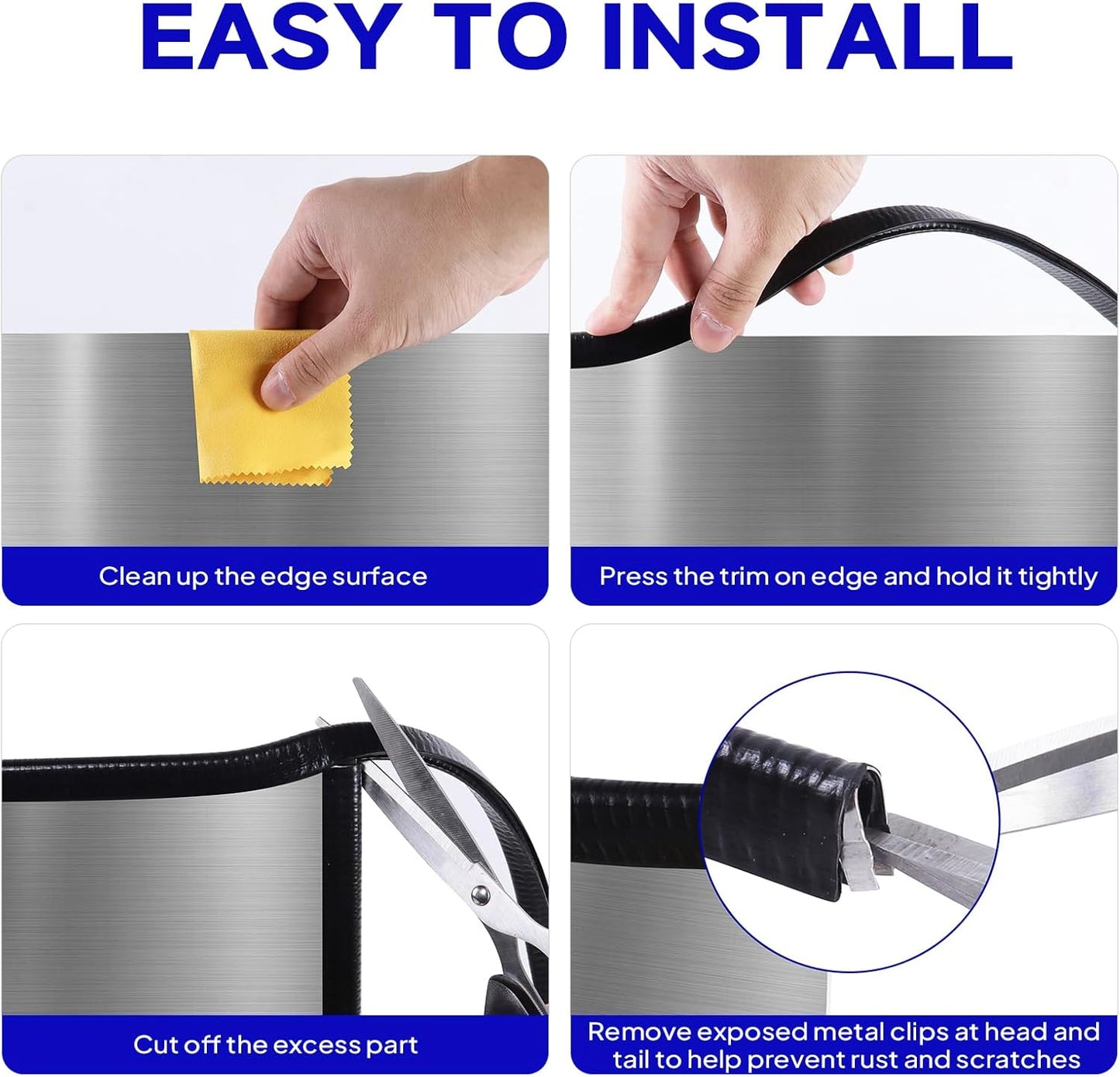 Rubber Edge Trim, U Channel Edge Trim with Metal Clips Edge Guard Protector, PVC Rubber Seal Strip for Sheet Metal, Car Doors, Hatches, Table Corners, Fit 3/64" to 1/4"(1.2mm-6.4mm), 10Ft, Black