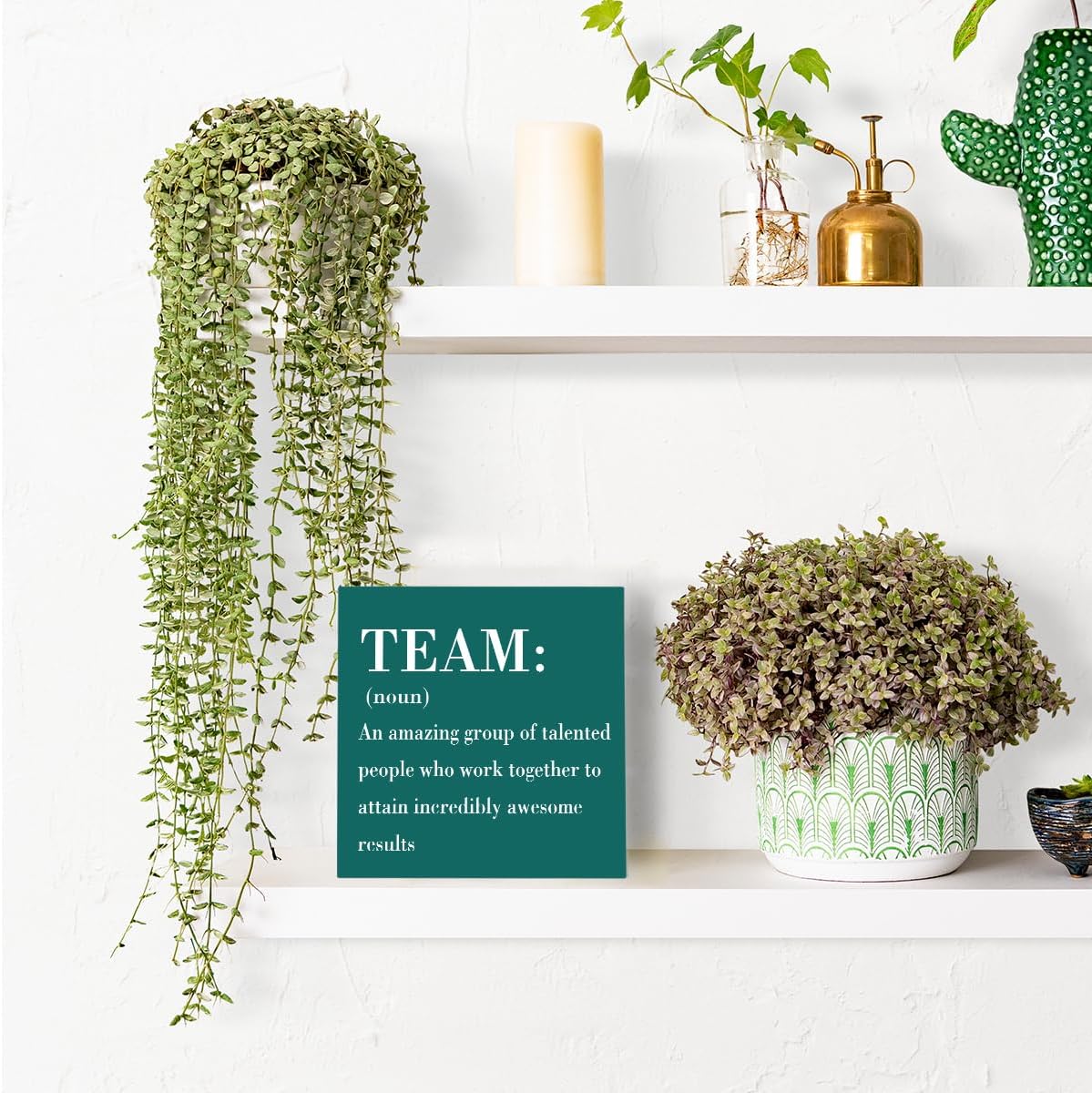 HTBIG Rustic Green Wooden Team Sign, Office Desk Decor
