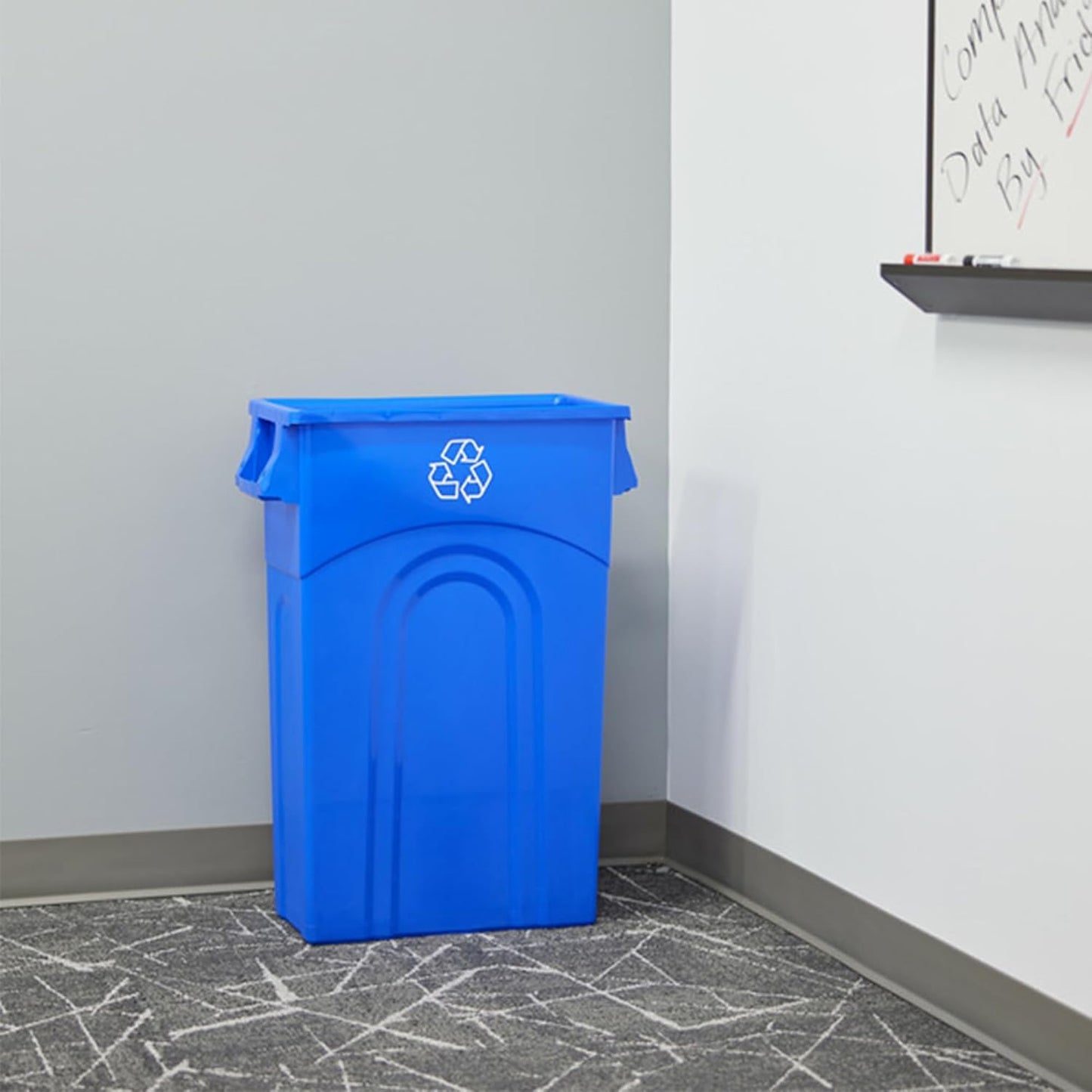 United Solutions Highboy Recycling Container, 23 Gallon, Space Saving Slim Profile and Easy Bag Removal for Indoor or Outdoor use, Recycle Blue