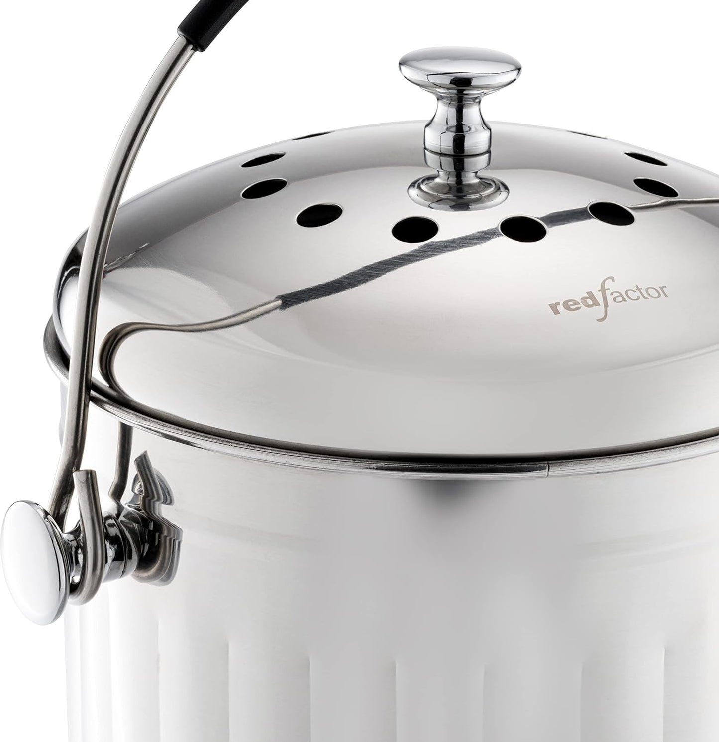 RED FACTOR Premium Compost Bin for Kitchen Countertop - Stainless Steel Food Waste Bucket with Innovative Dual Filter Technology - Includes Spare Filters (Brilliant Steel, 1.3 Gallon)