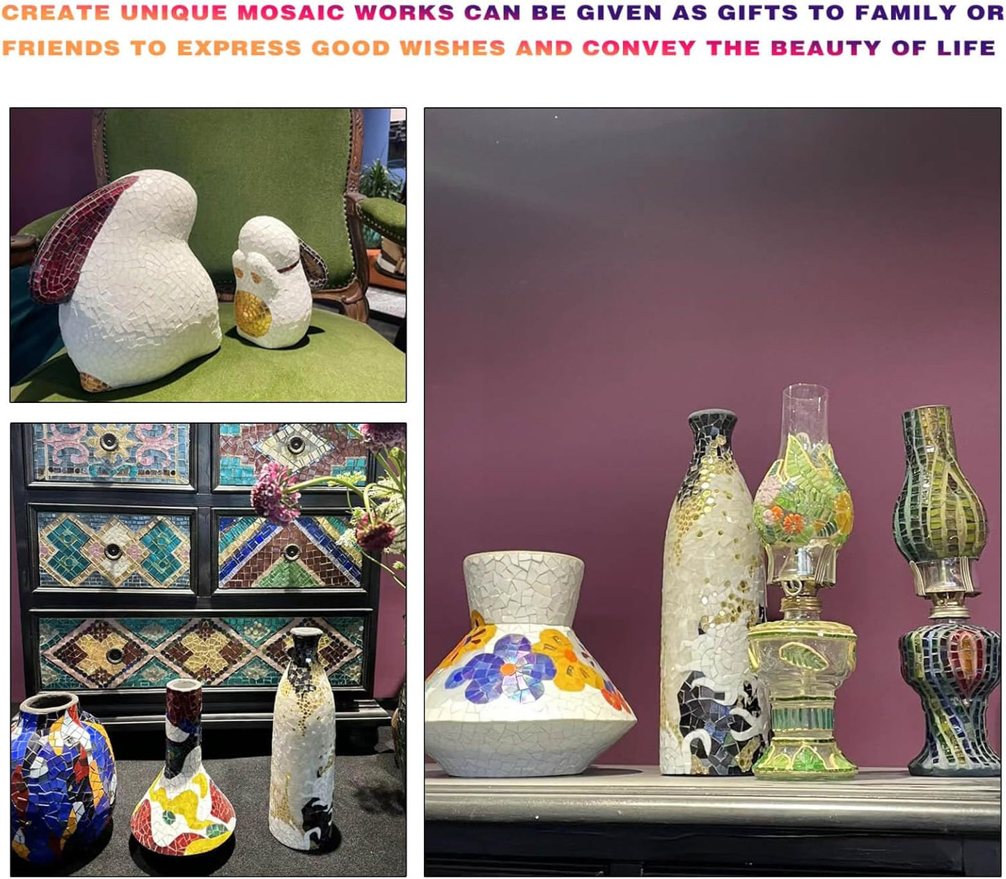 SMEIINIK 1.1lb/500g Square Mosaic Tiles for Crafts Bulk,Glass Tiles for Art Mosaic Projects, Iridescent Stained Glass Pieces for Mosaic Works (WJ93-9)