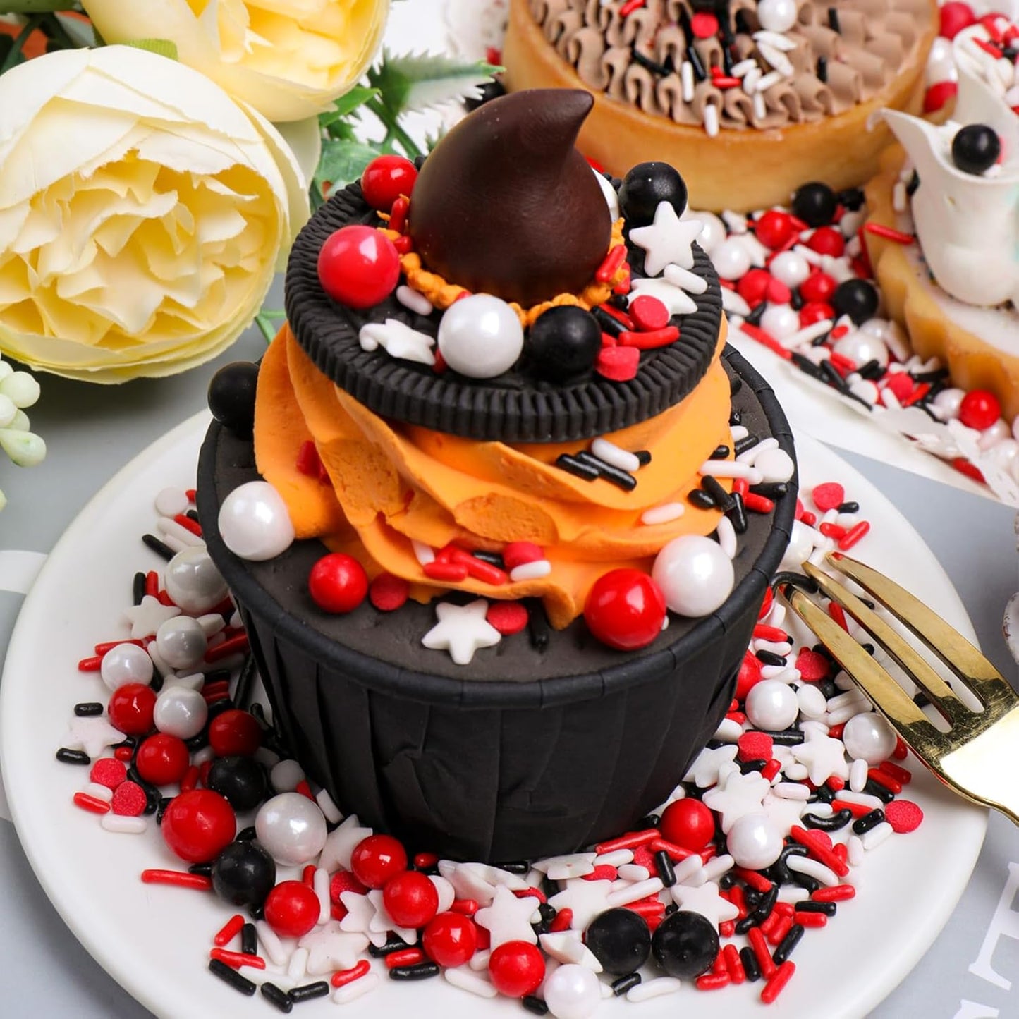 Red White and Black Sprinkles for Cake Decorating, Edible Sprinkle Mix, Perfect for Cake Decorations, Baking, Ice Cream, Cookies, Cupcake Toppers