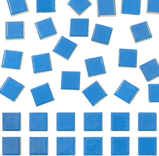 50 Pieces Blue Mosaic Tiles for Crafts 1" Ceramic Tiles Assorted Colors Square Ceramic Mosaic Project Supplies for Photo Frame Mosaic Stepping Stones Bath Old Pool Furniture Decor