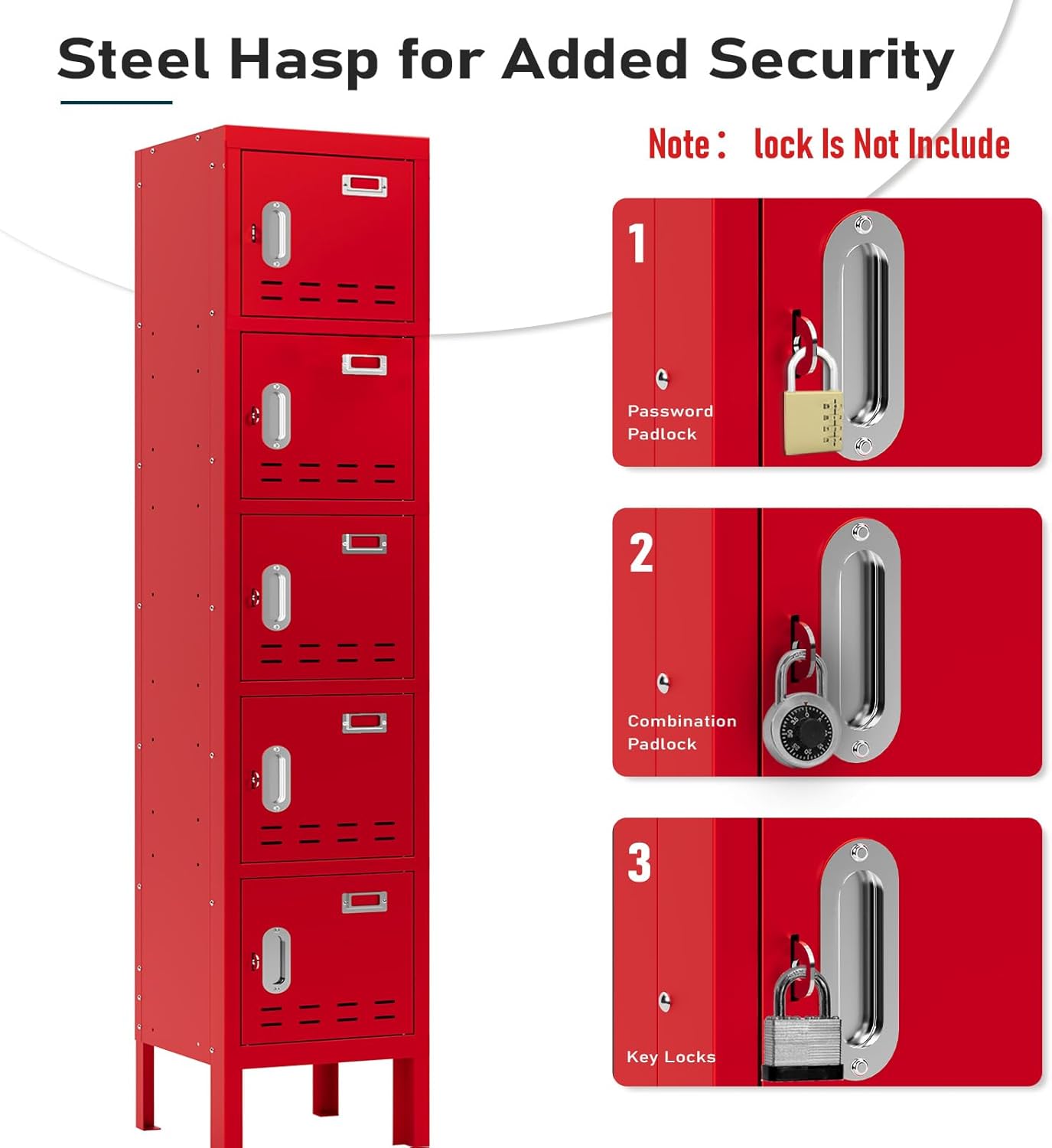 Metal Lockers - 66" Height Steel Lockers for Employees with 5 Door Storage Locker with Card Slot for Employees Gym School Home Office Garage - Assembly Required