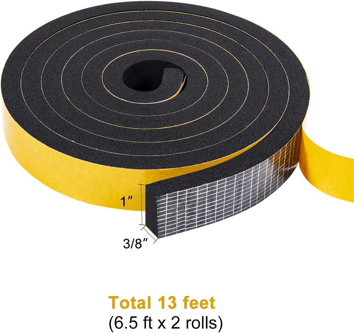 TORRAMI Adhesive Foam Tape 1 inch W X 3/8 inch T, Closed Cell Foam Weather Strip Seal Insulation (Total 13 Ft Length, 2 Rolls of 6.5 Ft Each)