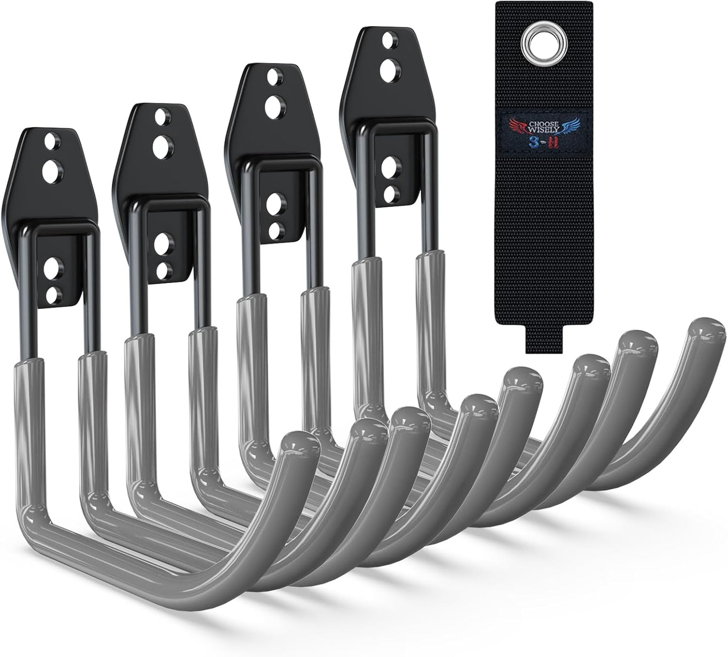 3-H Large Garden Hose Holder Wall Mount 4 Pack,Solid Steel Hose Hanger,Water Hose Holders for Outside,Perfect for Hanging Outdoor Air Hose,Ropes,Pipes,Garden Tools,Ladders,Bikes,Bulk Items(Gray)