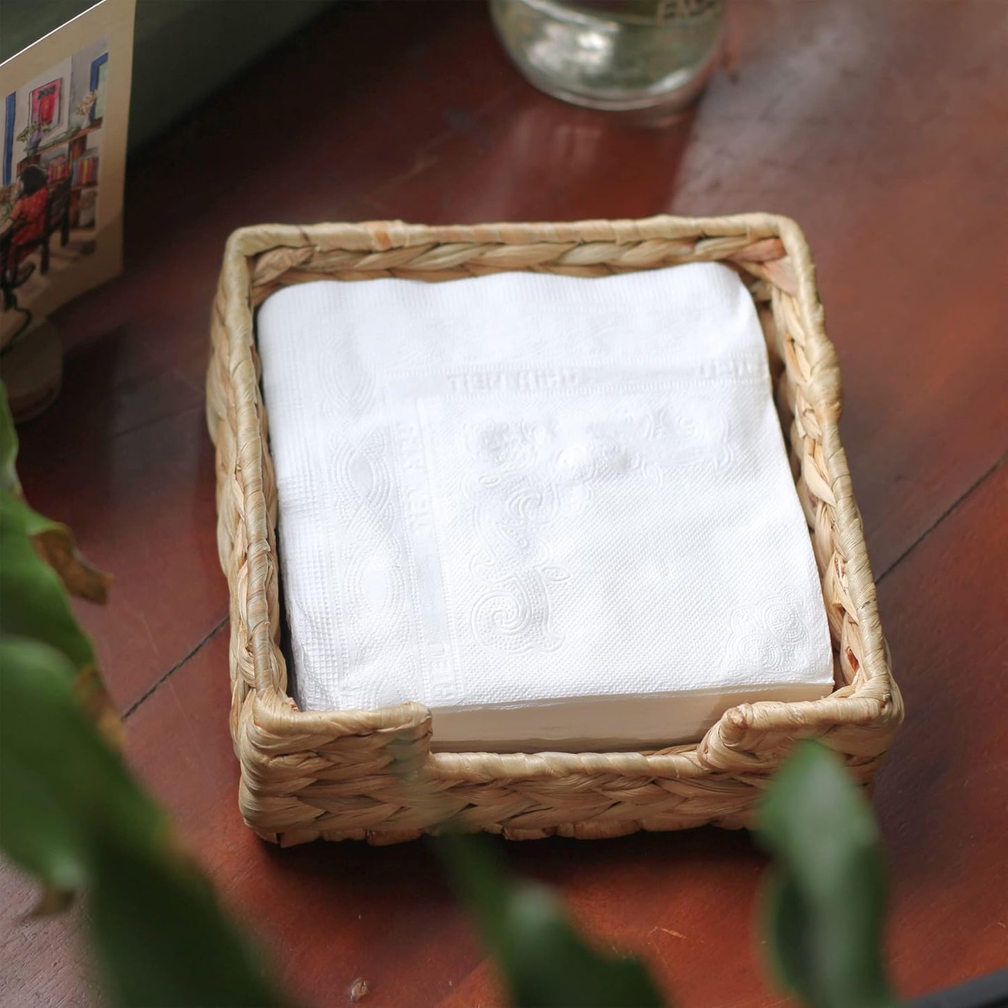 CLAYNIX Rattan Napkin Holders for Table, Napkins Holder For Paper Napkins, Kitchen Luncheon Paper on Boho Dining Countertop - Square