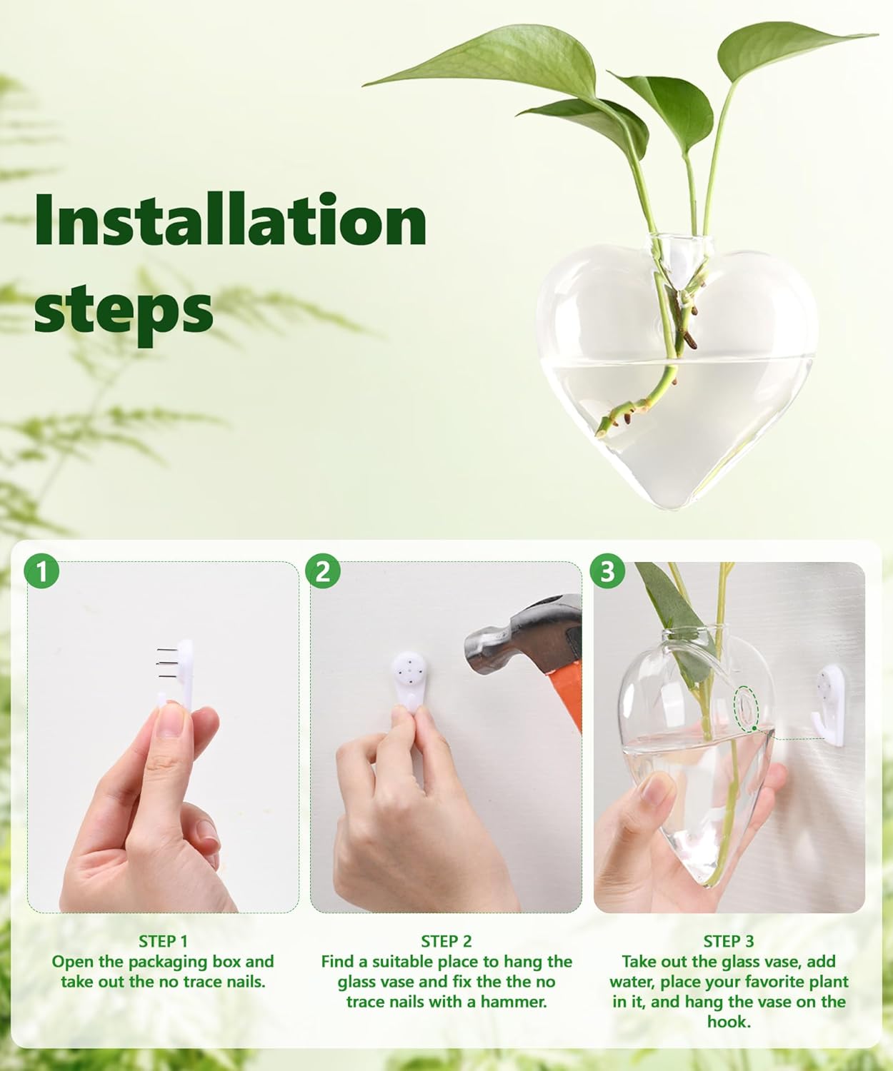 Nacome Wall Hanging Glass Planter Terrarium Plant Propagation Station, 4 Pack Heart Shape Vase for Hydroponic Home Office Garden Decor,Unique Gardening Gifts for Plant Lovers Women Mom(Colored)