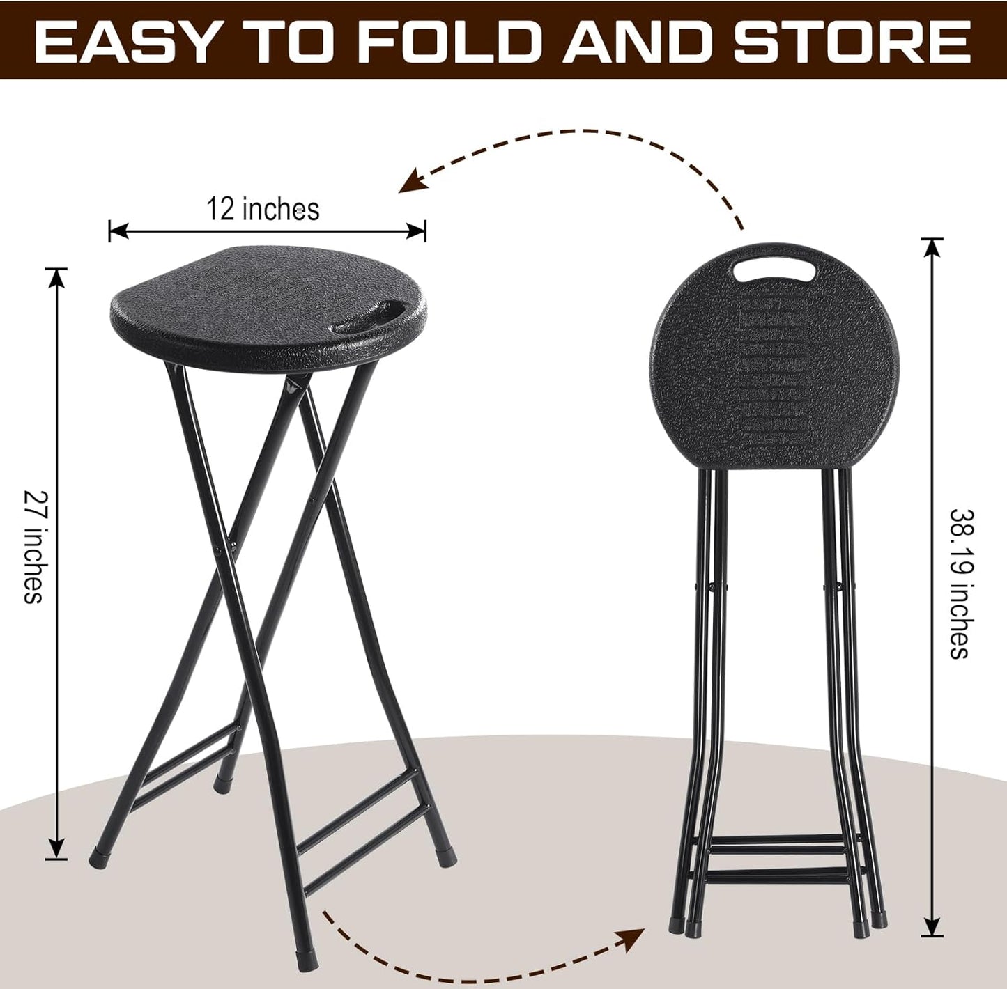 Suzile 2 Pcs Tall Folding Chair Portable Plastic Stool Chair Heavy Duty Foldable Bar Stools with Handle for Adults Kitchen Counter Room Home Camping Indoor Outdoor, 300lbs Capacity (27 Inch)