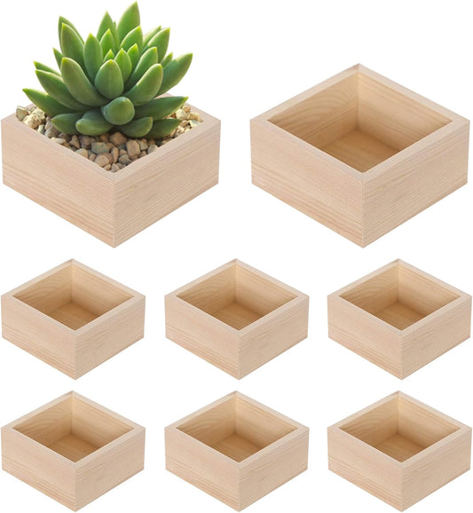 8 Pack Unfinished Wooden Box, 6 x 6 Inch Square Rustic Small Wooden Boxes for Crafts Organizer Container Box for DIY Craft Collectibles, Succulent Plant Pot, Drawer, Home Desktop Decor