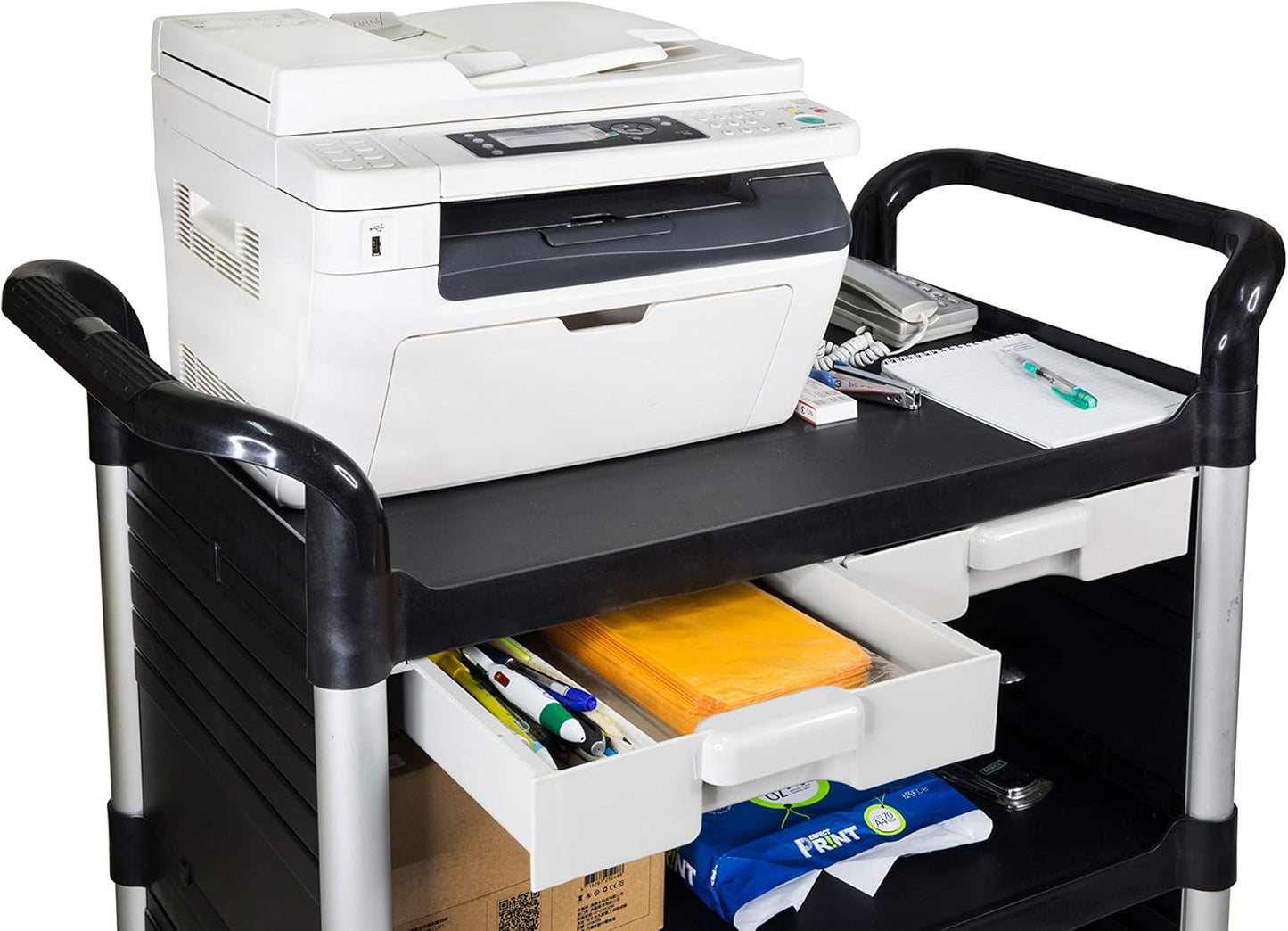 JaboEquip 3 Tier Heavy Duty Utility Cart, Lockable Medical Cart, 606 lbs Load for Lab, Hospital, Office, JB-3KD1, Black