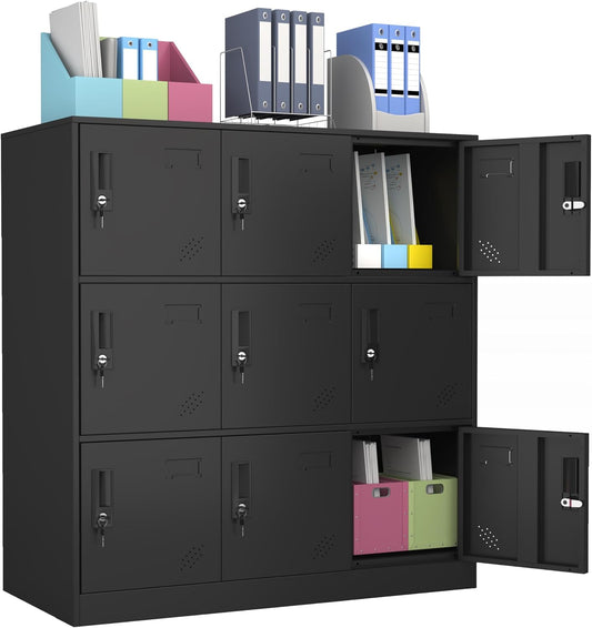 9 Door Metal Storage Locker for Employee,School,Office,Gym,Garage,Locker Cabinet with Lock and Card Slot (9 Door, Black)