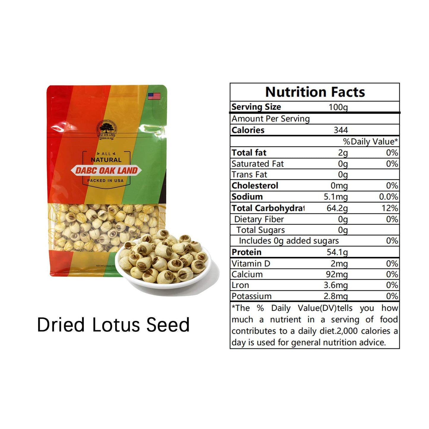 DOL Natural Dried Lotus Seeds Packed In USA 莲子干 16 Ounce, 100% Natural, Dried White Lotus Seeds Lian ZI, Rich In Methionine for Health, 白蓮子 for Herbal Tea Cooking Porridge and Soup Raw Material