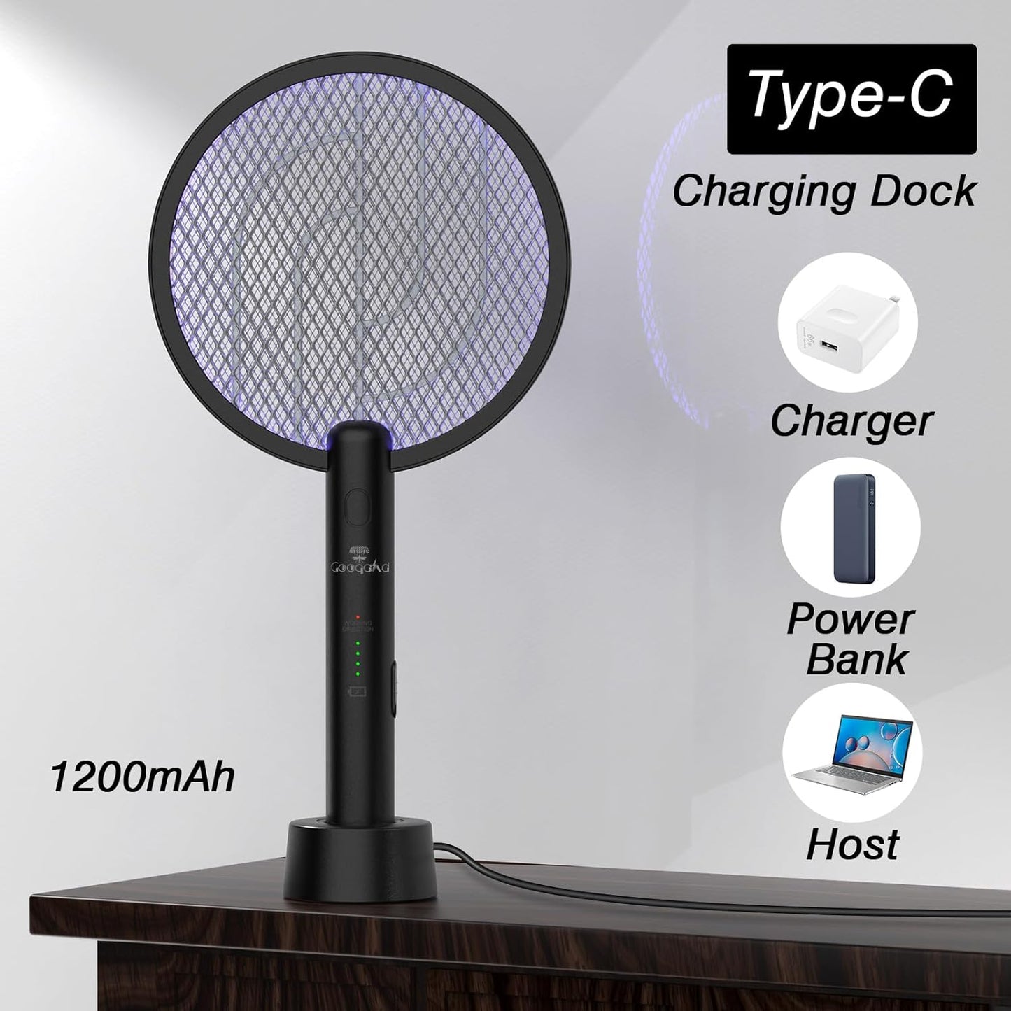 Bug Zapper Racket, 2 in 1 Fly Swatter USB Rechargeable, 4000V Electric Fly Zapper with 3 Layer Safety Mesh，Electric Racket for Kitchen, Home, Garden and Outdoors(2 Pack