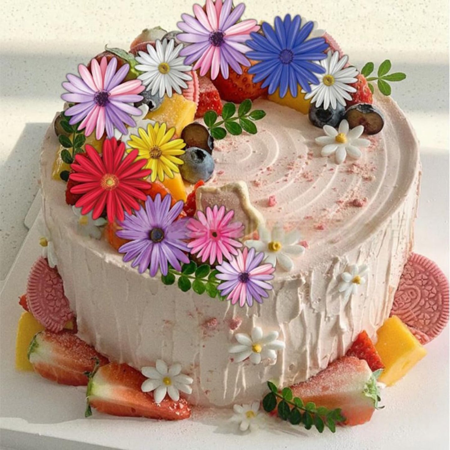 65pcs Edible Mixed Daisy for Cake Decorating Daisies Cupcake Toppers Wedding Themed Party Birthday Cake Decoration(Tasteless)