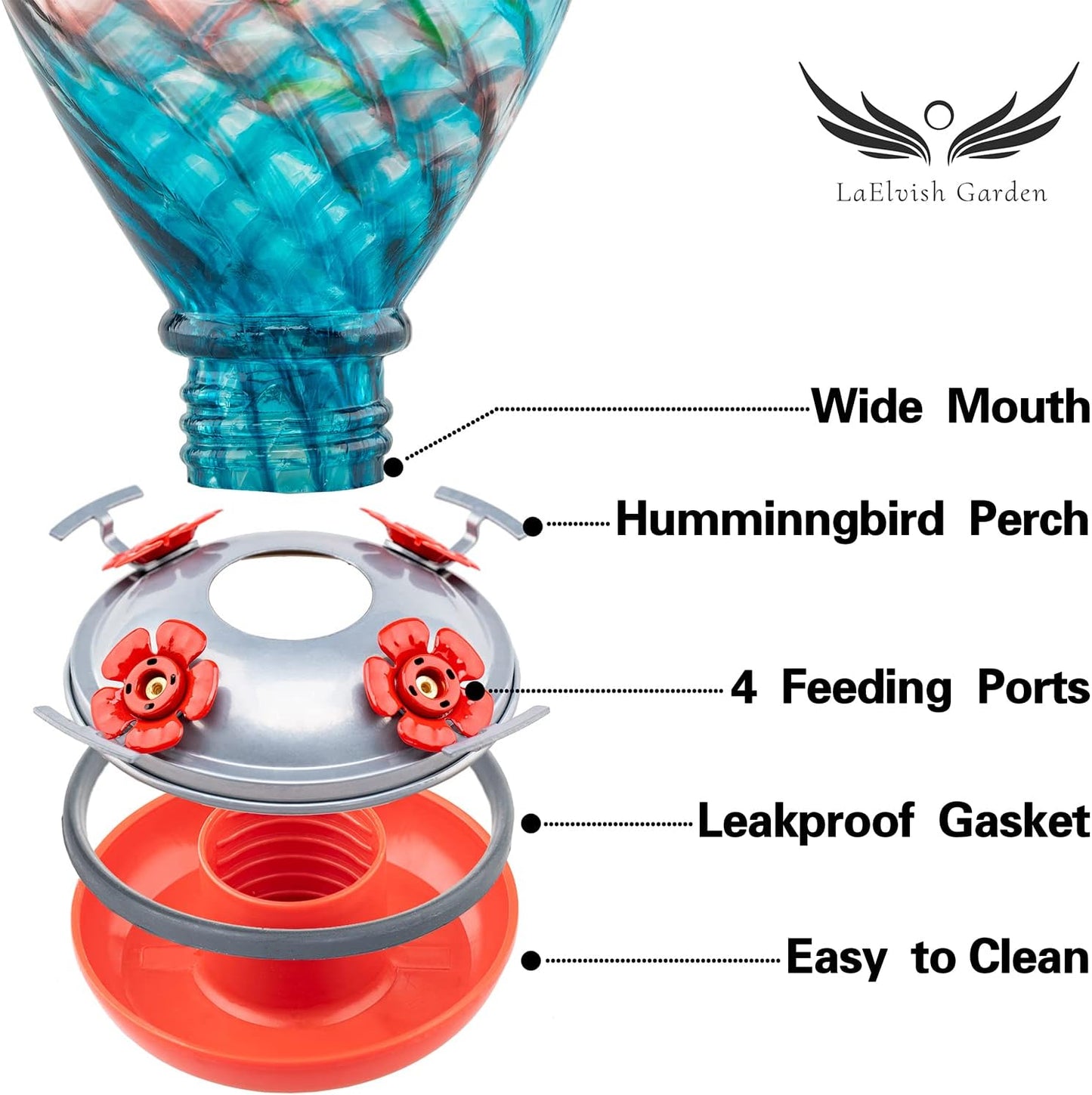 Hummingbird Feeders, 34OZ Hand Blown Glass Hummingbird Feeder for Outdoors Hanging with Ant MoatHooks, Perfect for Gardening Yard Patio Decor Gifts (Multi-Mermaid)