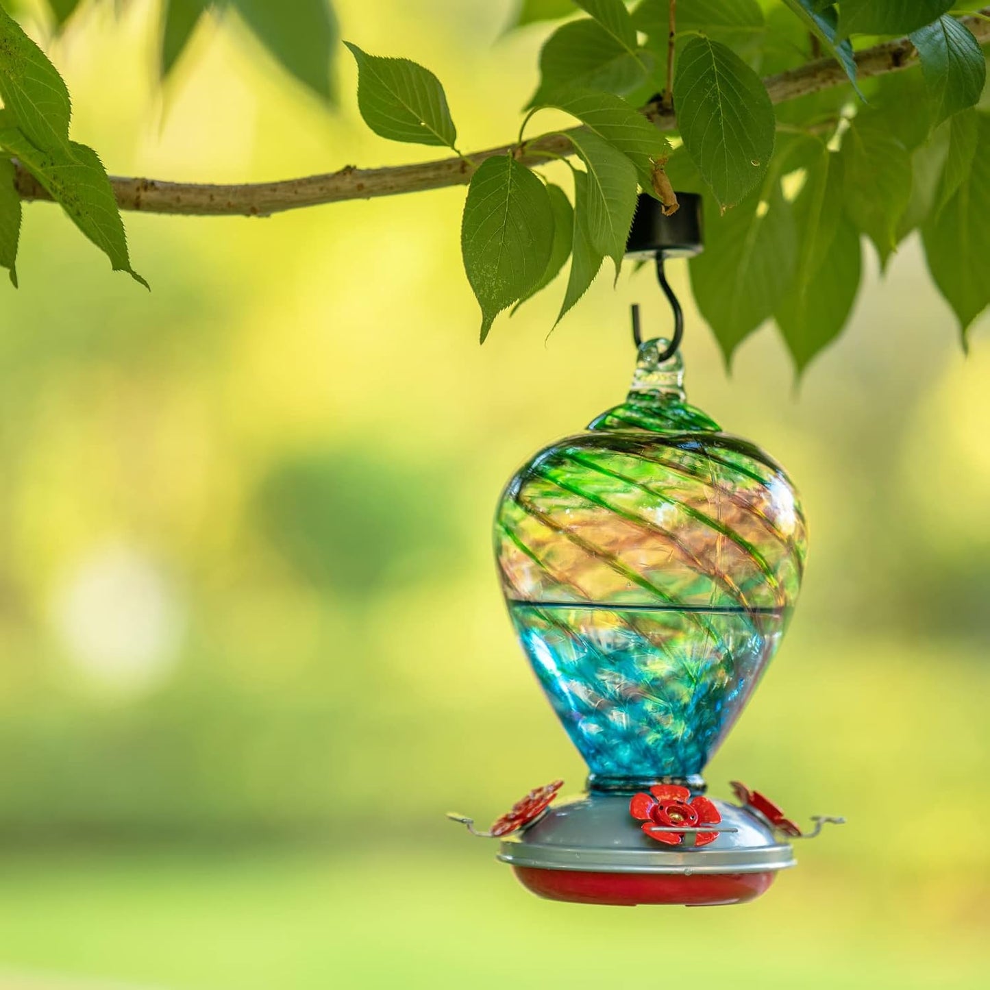 Hummingbird Feeders, 34OZ Hand Blown Glass Hummingbird Feeder for Outdoors Hanging with Ant MoatHooks, Perfect for Gardening Yard Patio Decor Gifts (Multi-Mermaid)