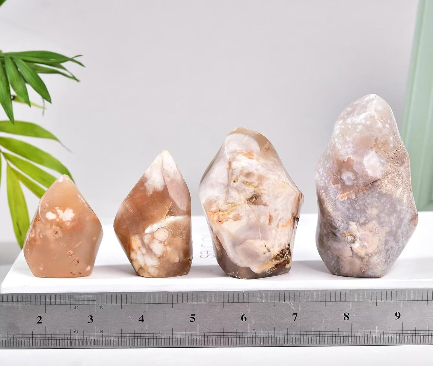 AMOYSTONE Cherry Blossom Agate Flame Shaped Stone Towers Obelisk Flower Agate Natural Healing Crystal Quartz Reiki Energy Decoration Home Office Small 1.0LBS