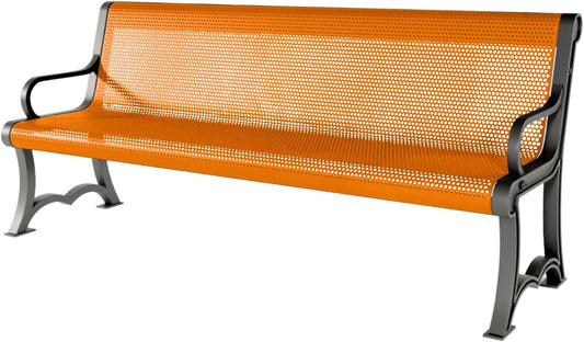 Coated Outdoor Furniture Heavy-Duty Outdoor Bench Thermoplastic Coated, Punched Steel, Commercial-Grade Garden Bench, Made in America (Portable with Back, 6 Ft, Orange)