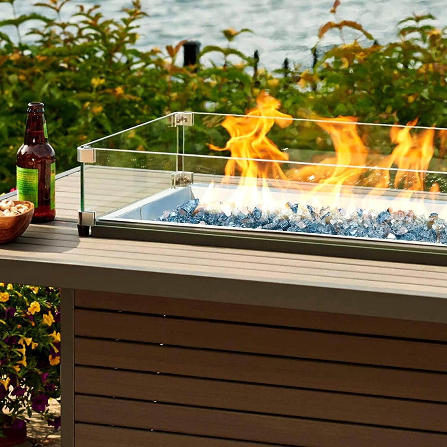 Mr. Fireglass Reflective Fire Glass for Fireplace Fire Pit and Landscaping, 10 Pounds 1/2 inch High Luster Aqua Blue Fire Rocks for Outdoor and Indoor Use